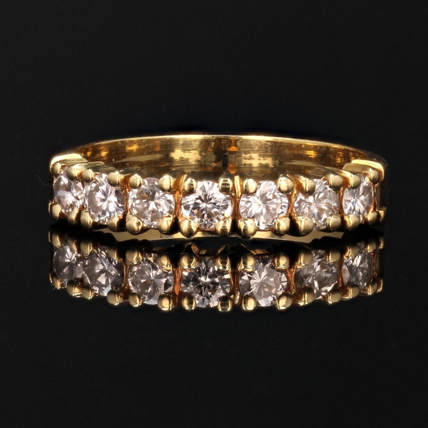 Brilliant Cut French Modern Diamond 18 Karat Yellow Gold Wedding Ring For Sale