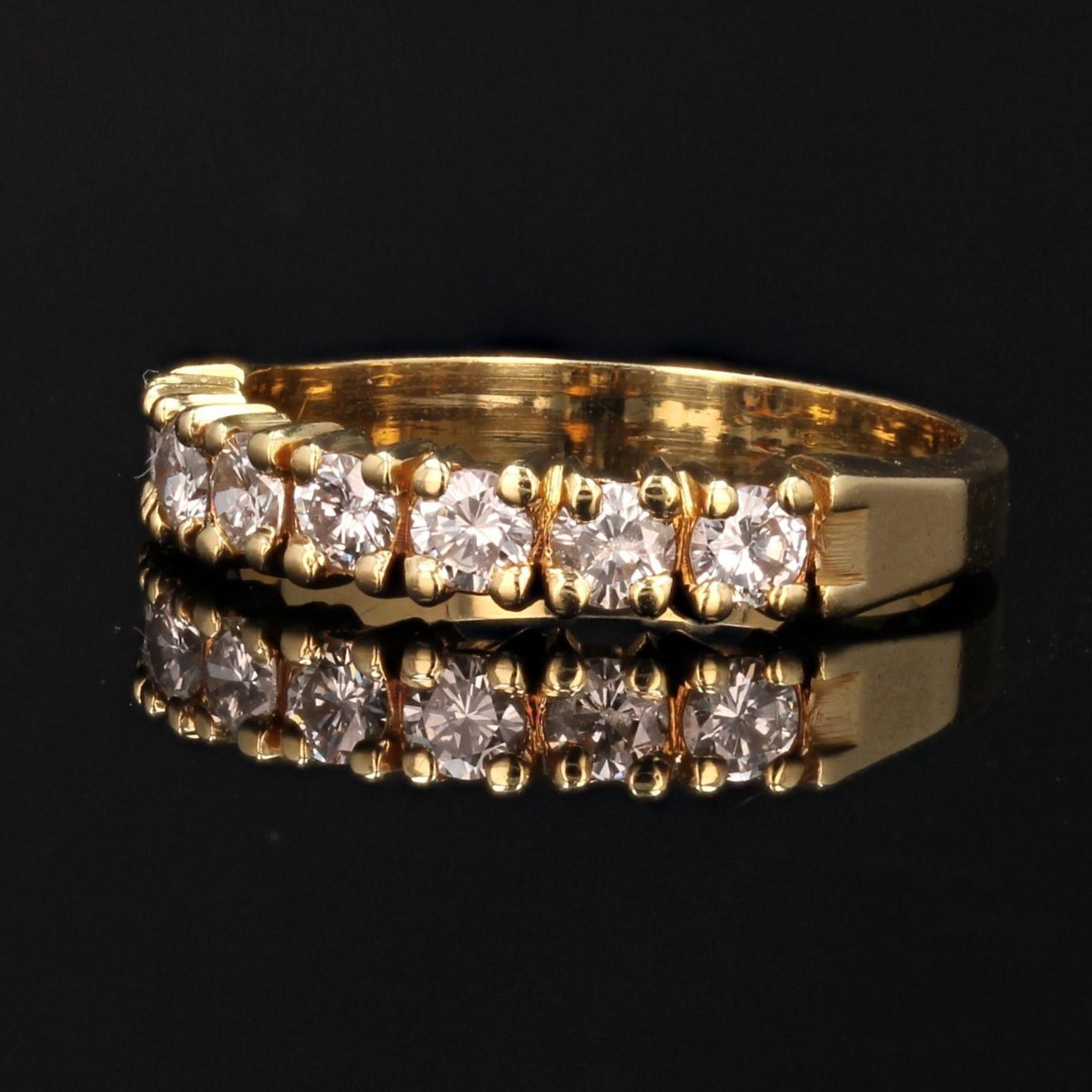 Women's French Modern Diamond 18 Karat Yellow Gold Wedding Ring For Sale