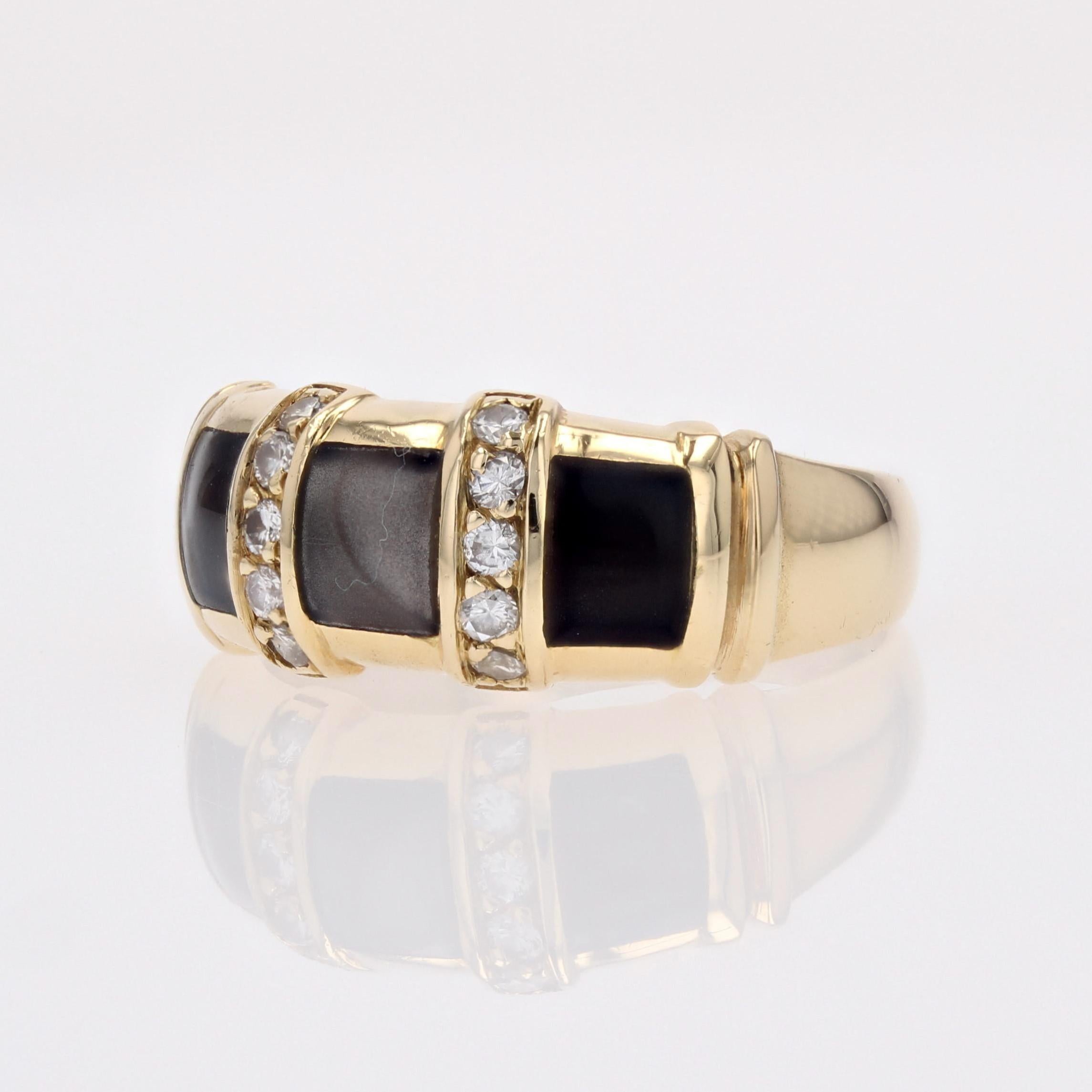 Brilliant Cut French Modern Diamond Black Enamel 18 Karat Yellow Gold Bangle Ring For Sale