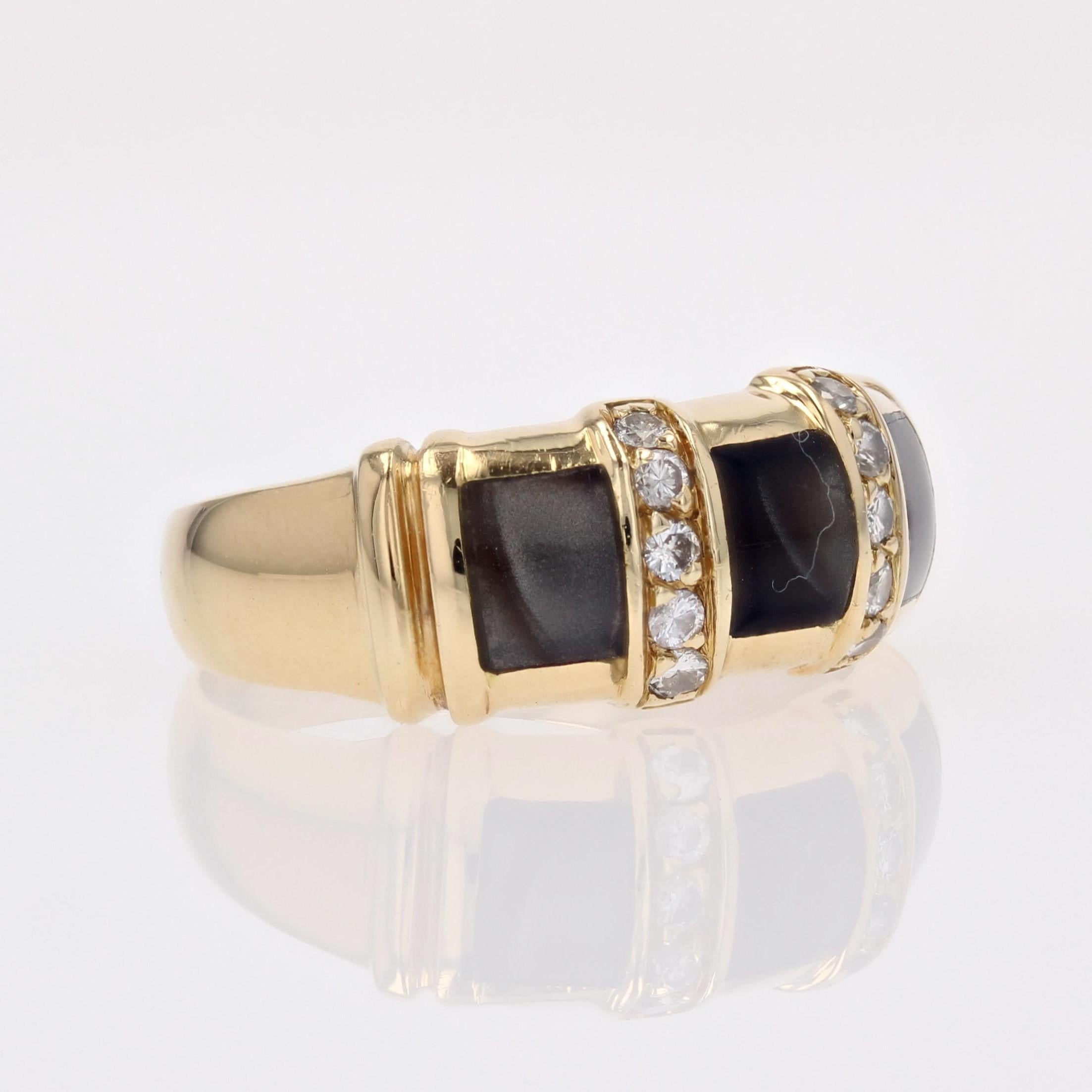French Modern Diamond Black Enamel 18 Karat Yellow Gold Bangle Ring In Good Condition For Sale In Poitiers, FR
