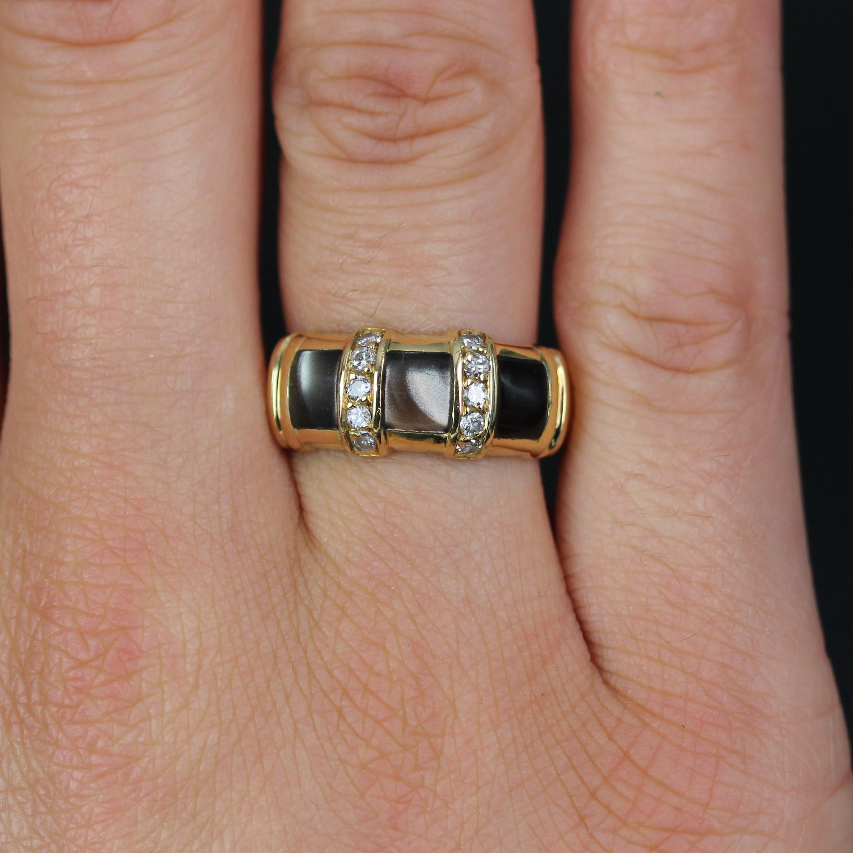 Women's French Modern Diamond Black Enamel 18 Karat Yellow Gold Bangle Ring For Sale