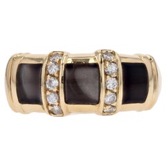 The Modernity Diamond Black Enamel 18 Karat Yellow Gold Bangle Ring