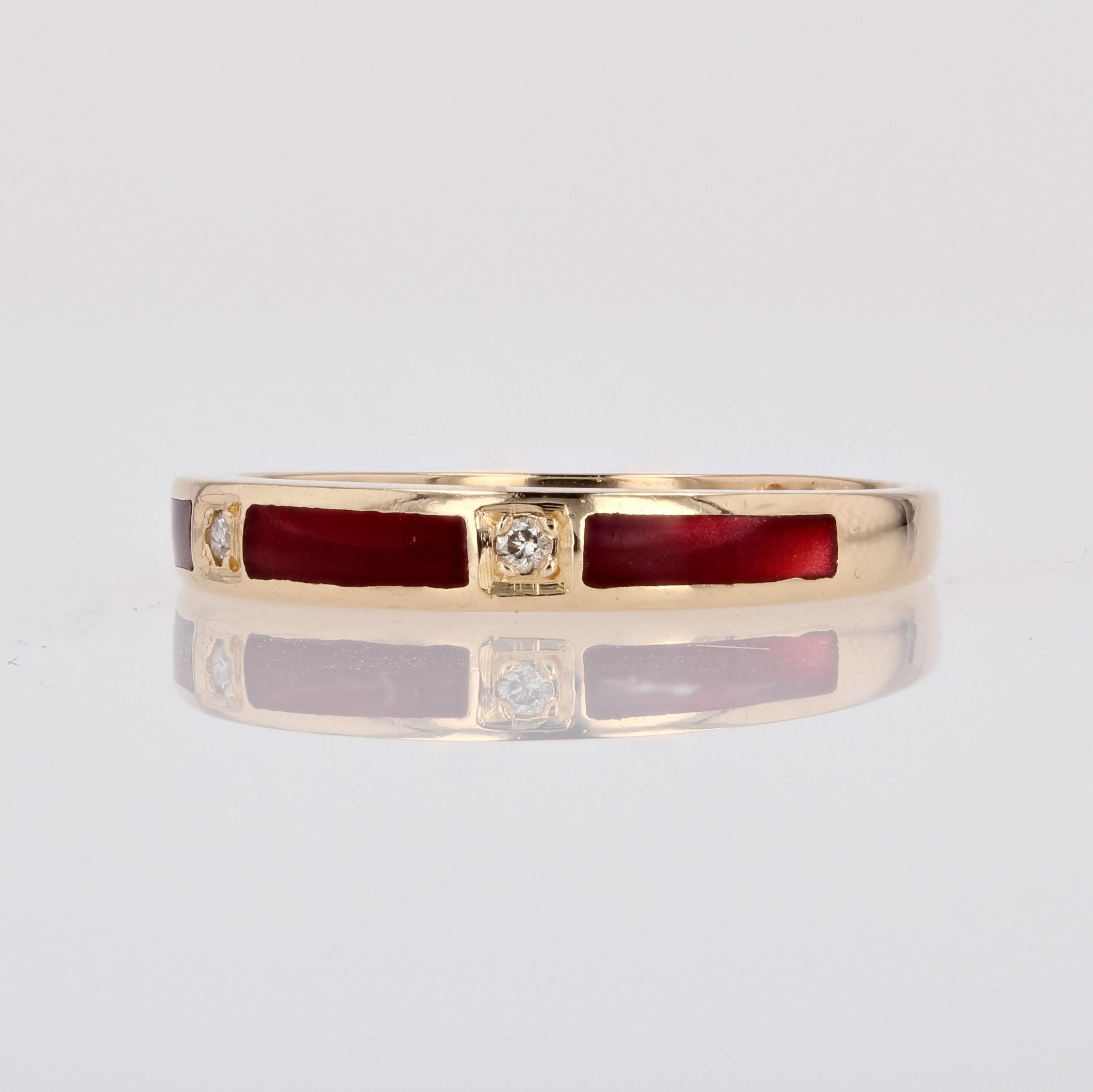 French Modern Diamond Red Enamel 18 Karat Yellow Gold Ring In Good Condition For Sale In Poitiers, FR