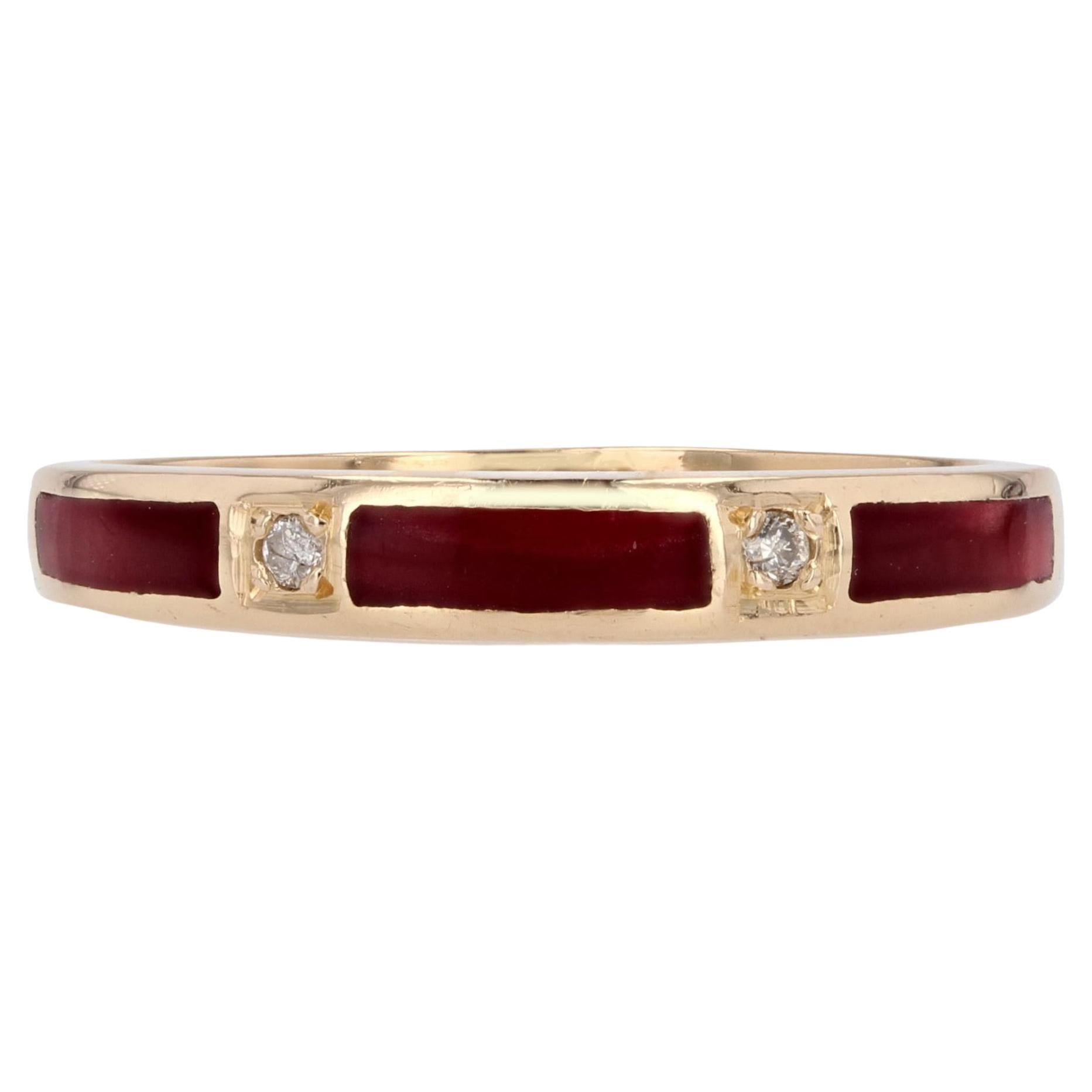 French Modern Diamond Red Enamel 18 Karat Yellow Gold Ring For Sale