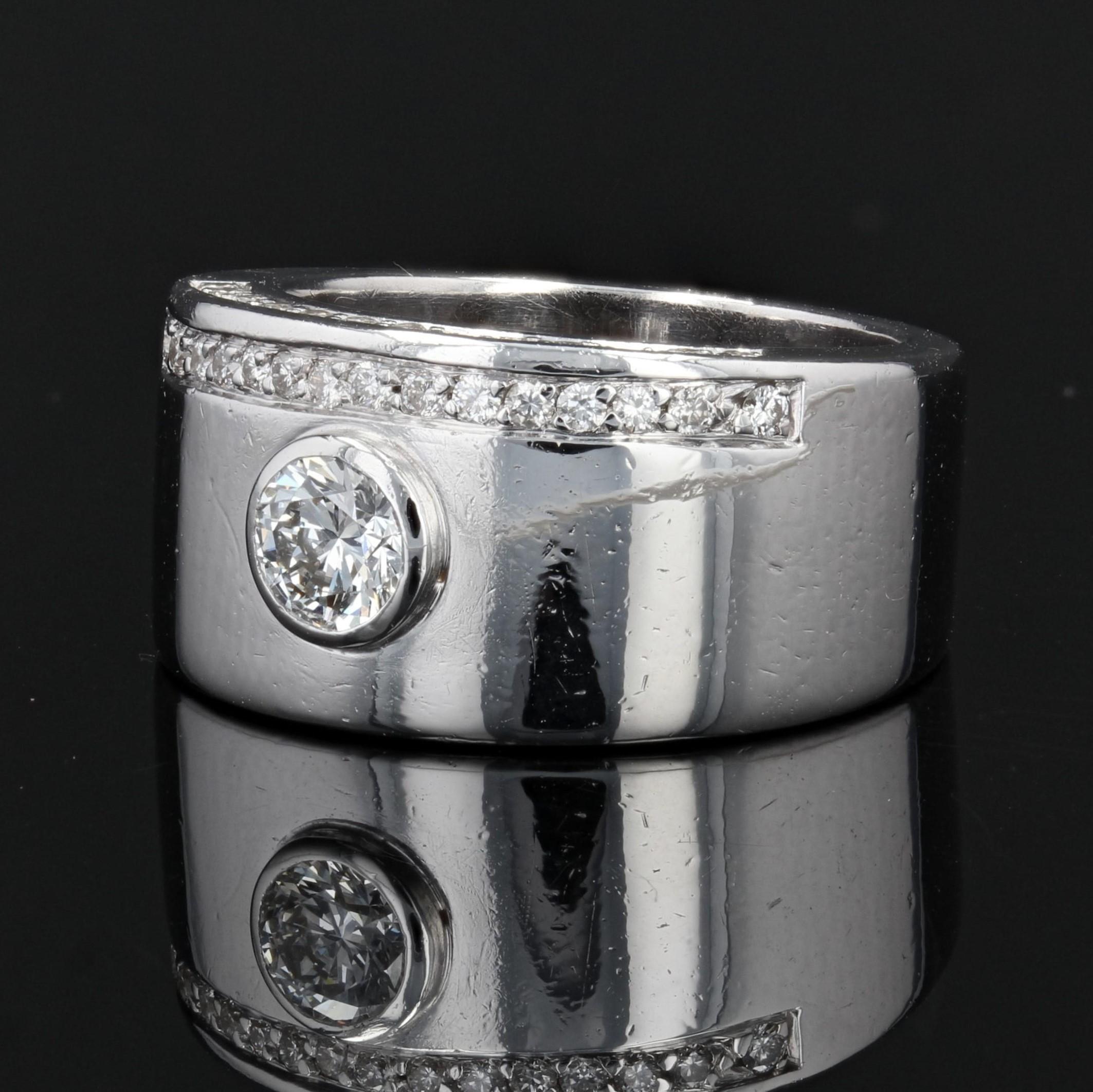 Brilliant Cut French Modern Diamonds 18 Karat White Gold Band Ring For Sale