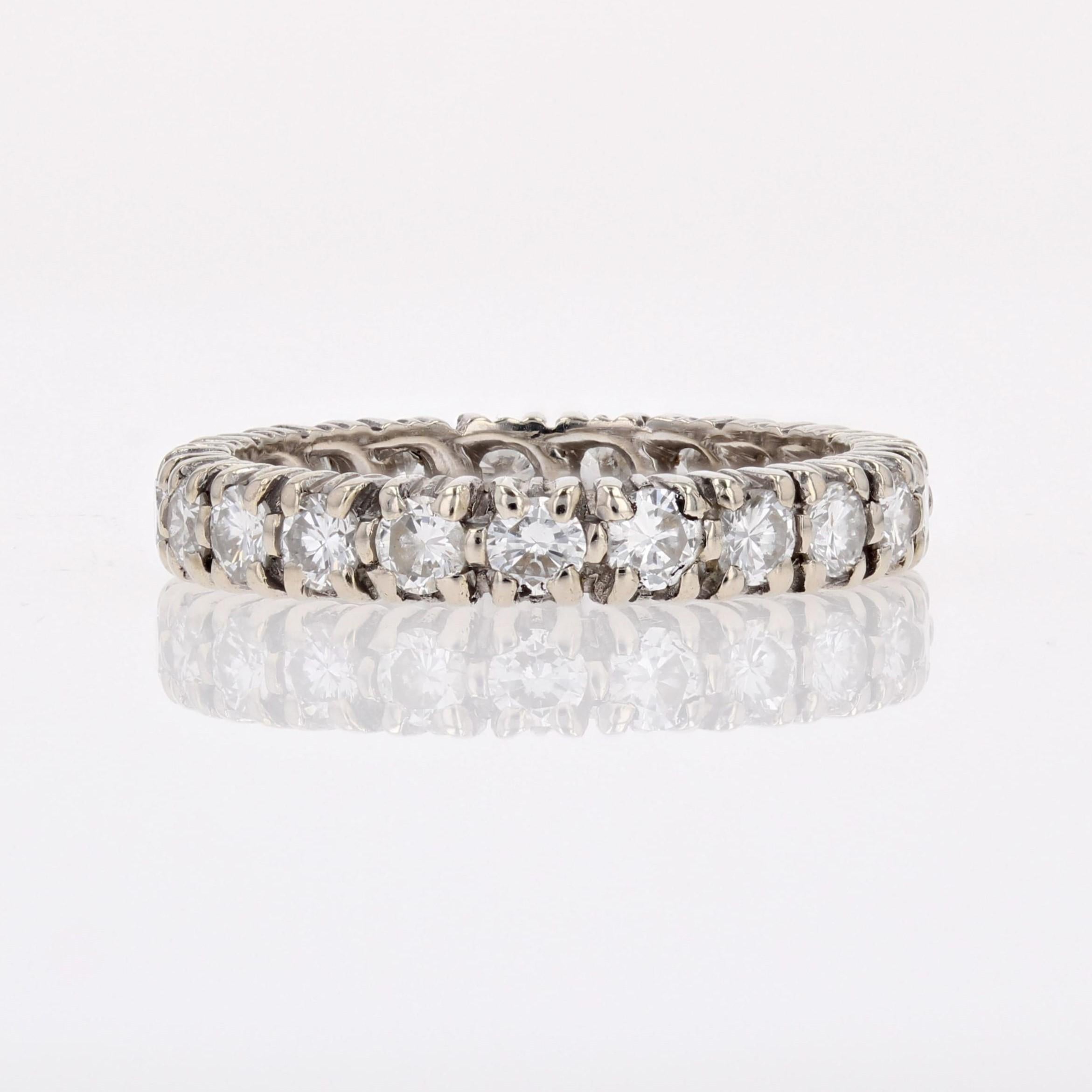 Women's French Modern Diamonds 18 Karat White Gold Band Wedding Ring For Sale