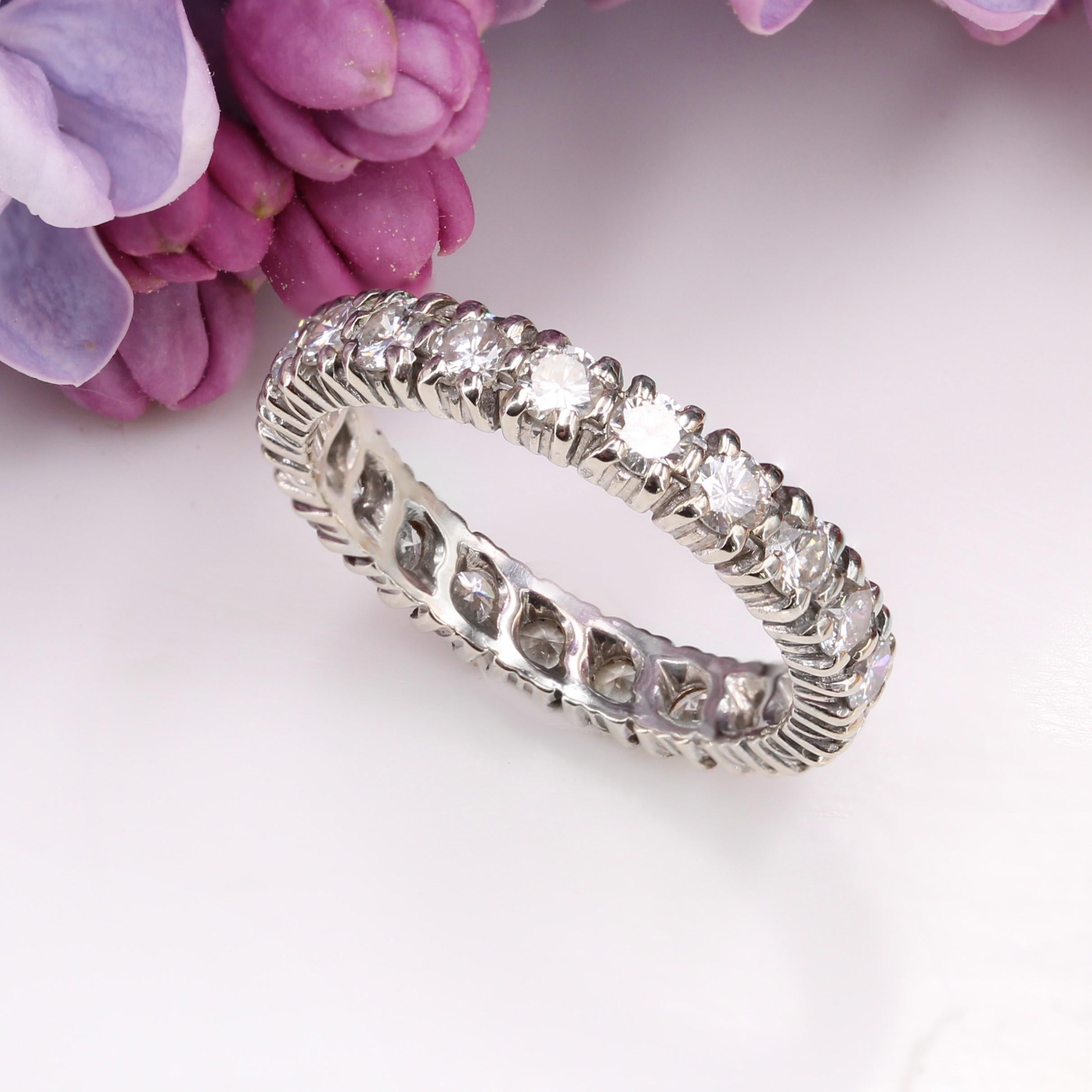 French Modern Diamonds 18 Karat White Gold Band Wedding Ring For Sale 1
