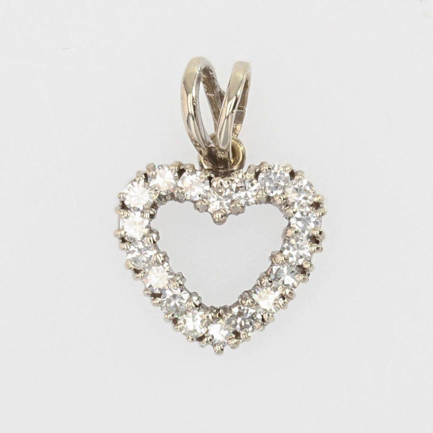 French Modern Diamonds 18 Karat White Gold Heart Shape Pendant 4
