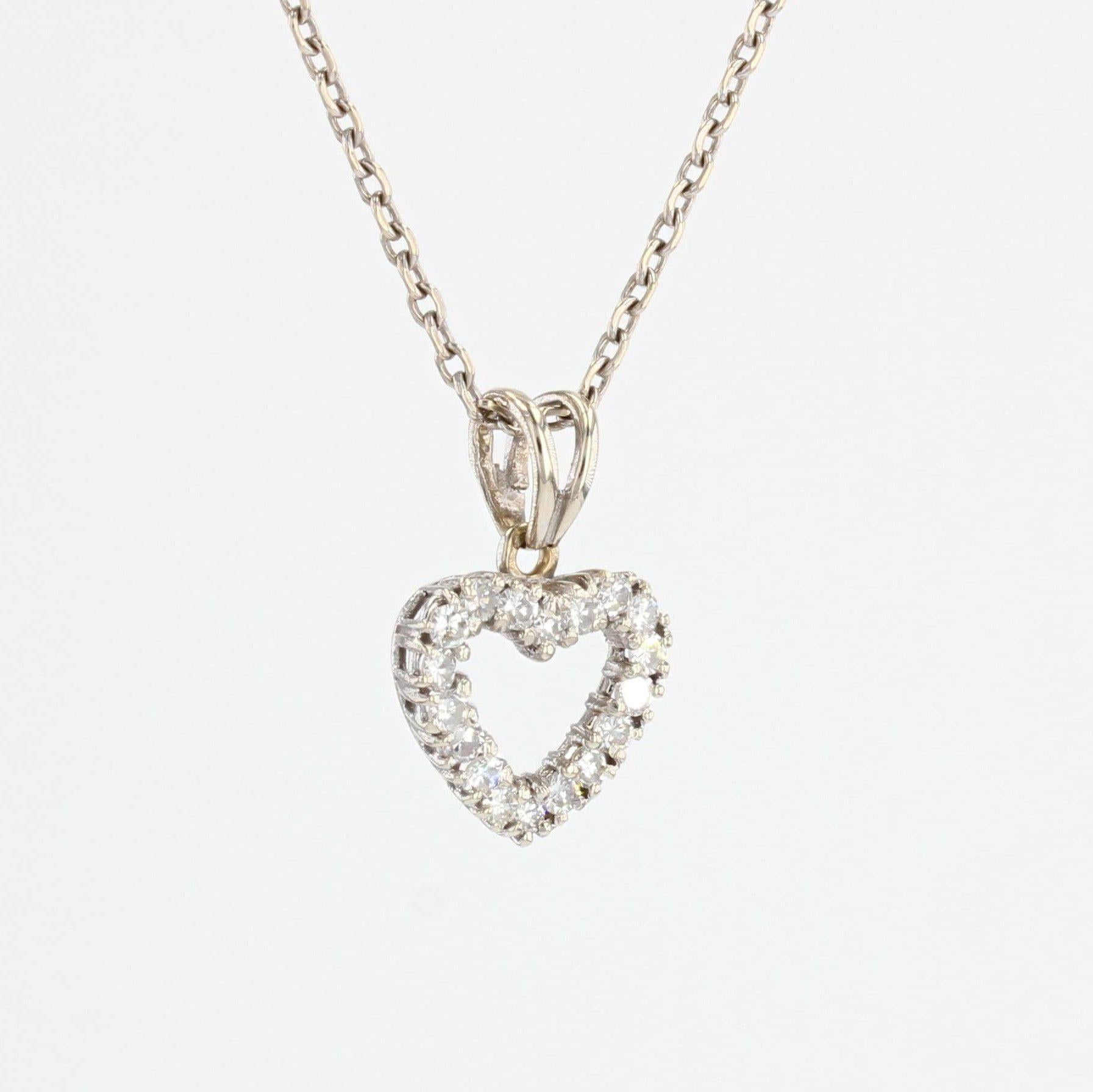 Brilliant Cut French Modern Diamonds 18 Karat White Gold Heart Shape Pendant