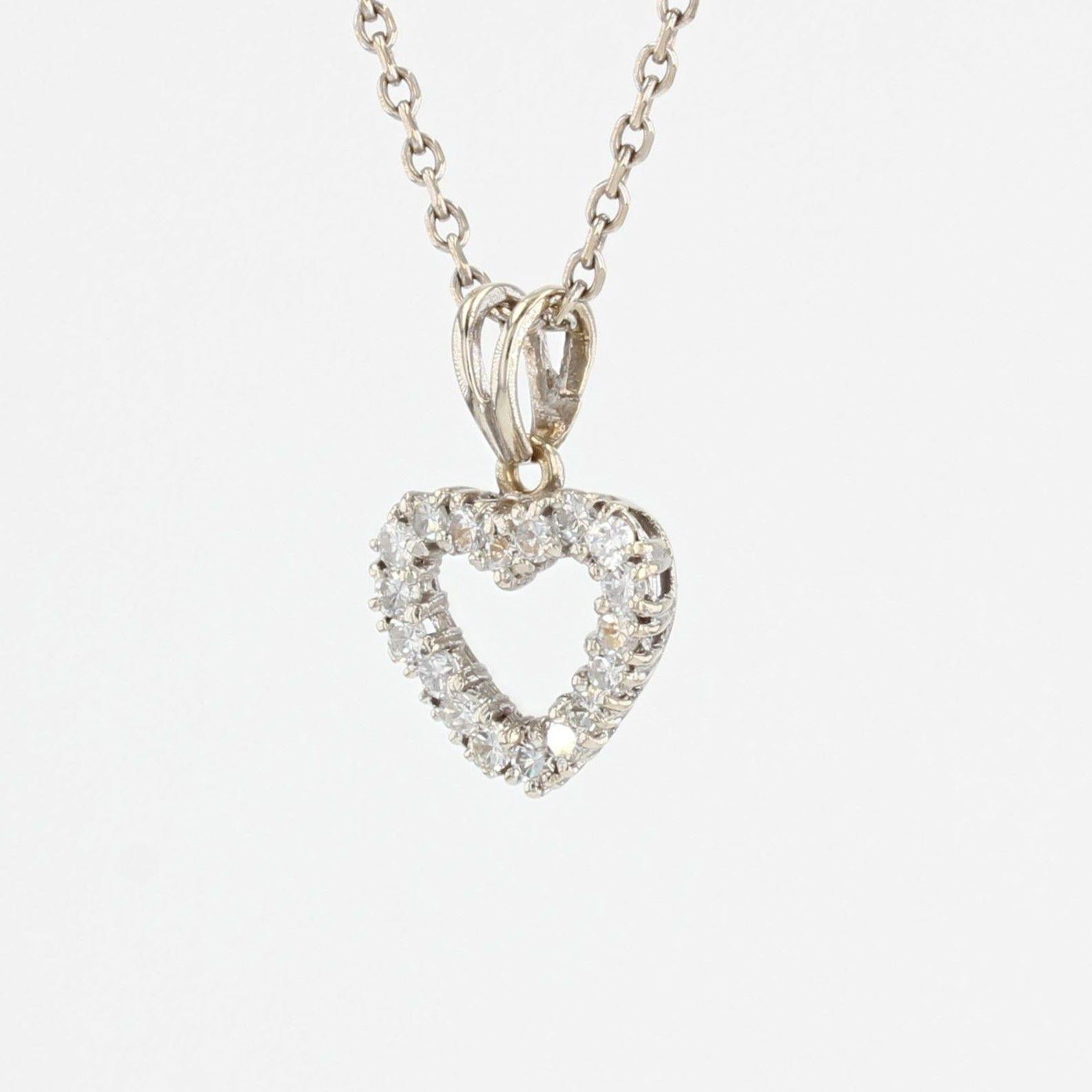 Women's French Modern Diamonds 18 Karat White Gold Heart Shape Pendant