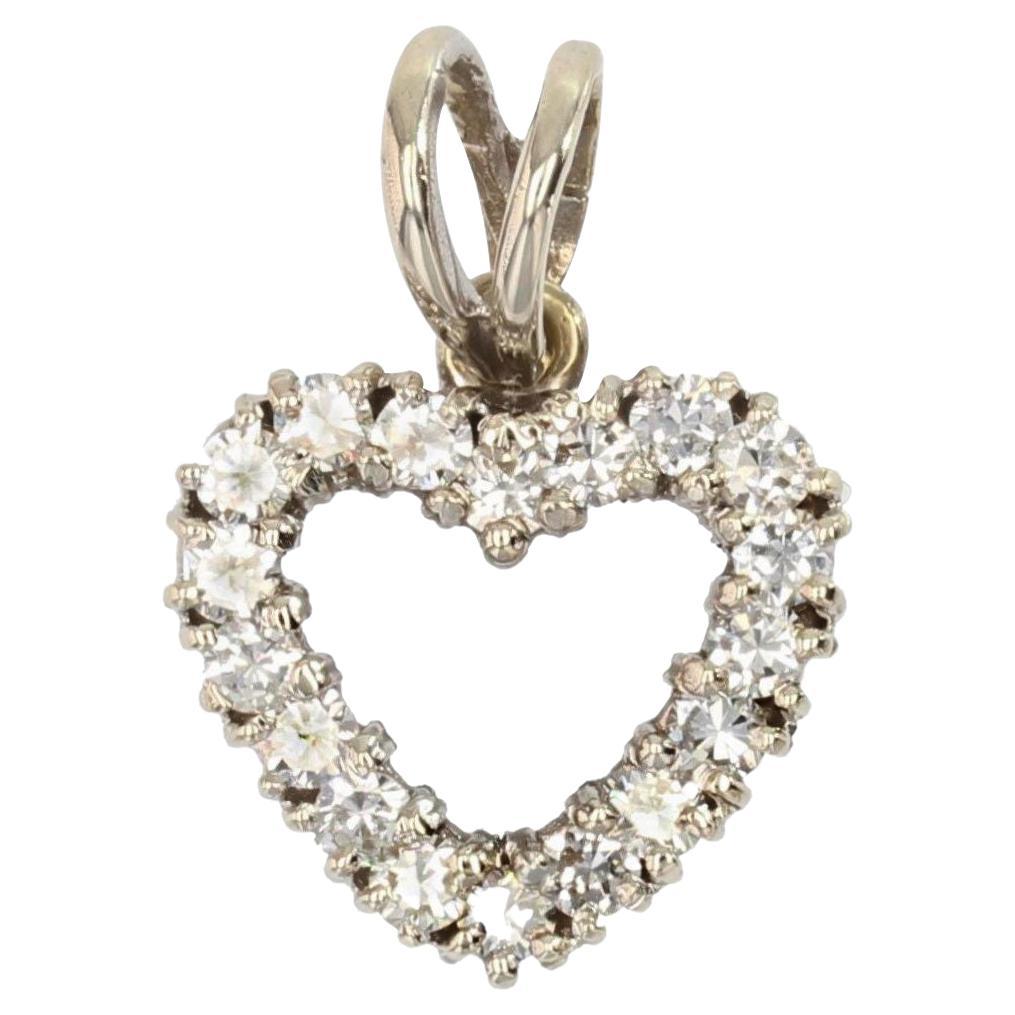 French Modern Diamonds 18 Karat White Gold Heart Shape Pendant