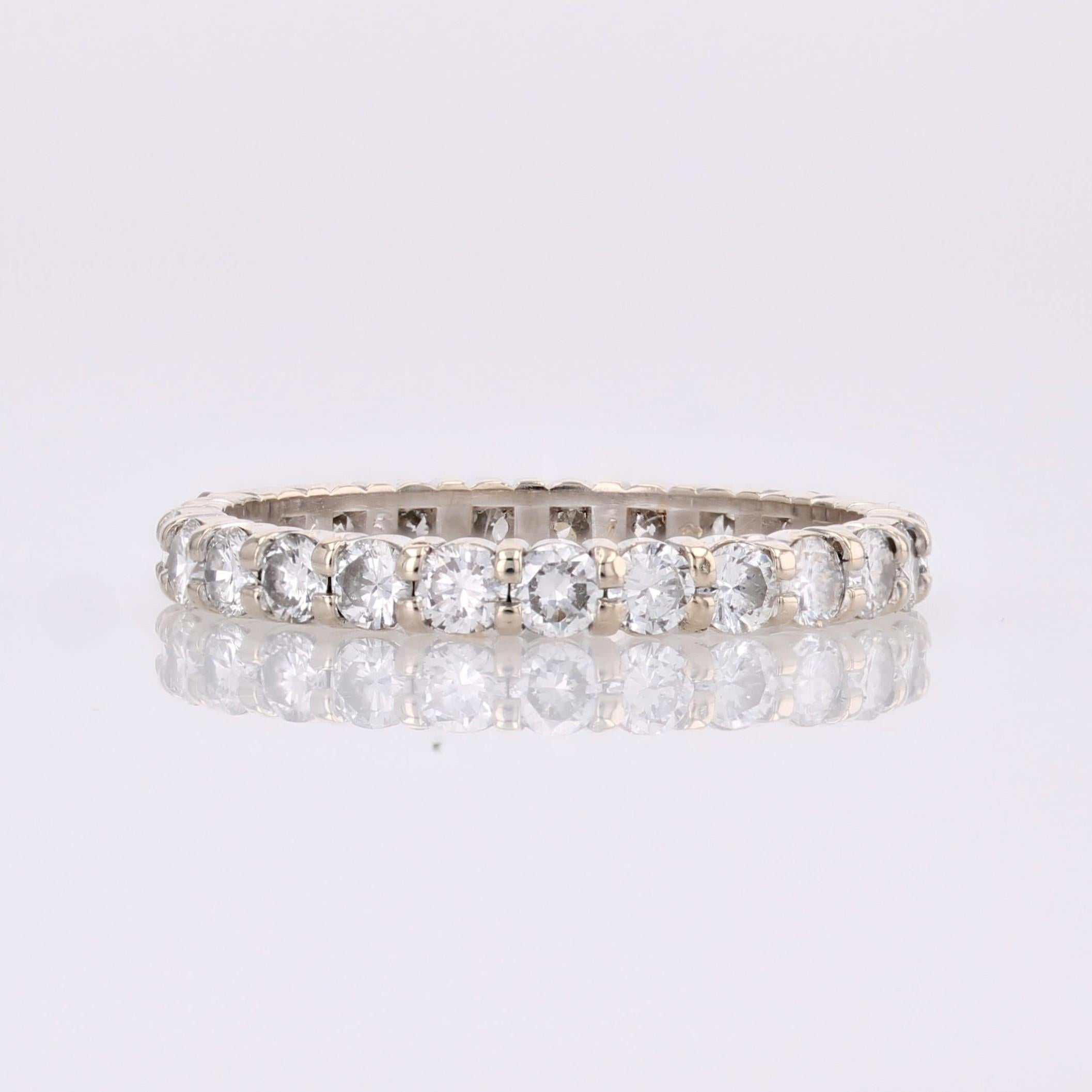 French Modern Diamonds 18 Karat White Gold Wedding Ring For Sale 5