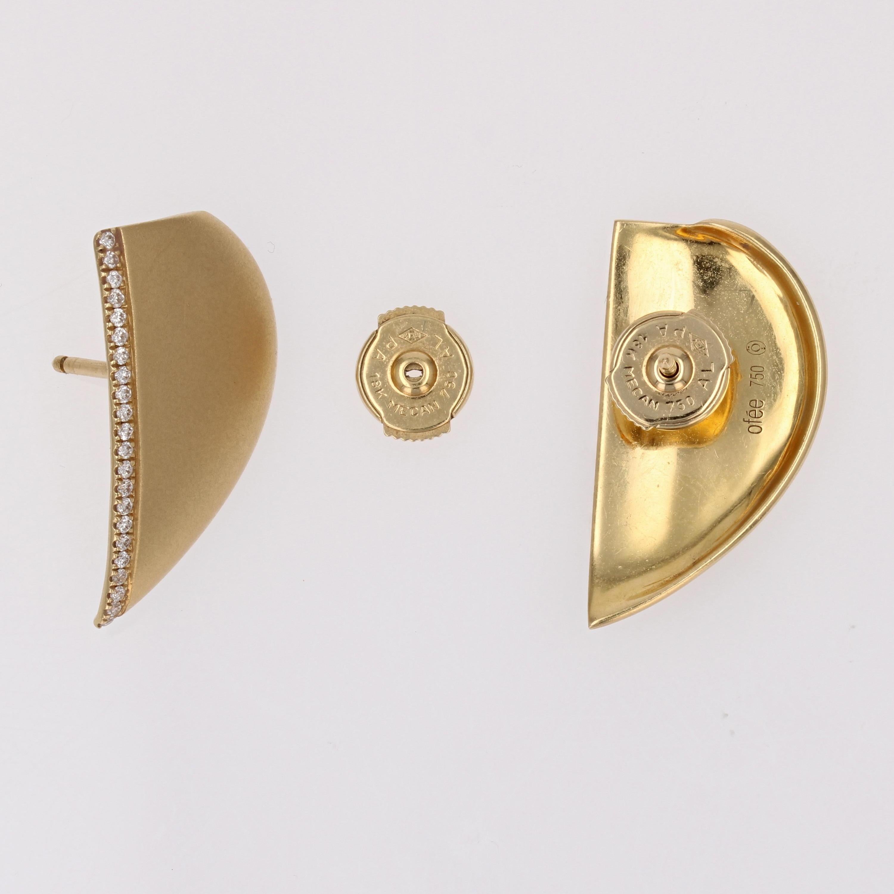 Women's French Modern Diamonds 18 Karat Yellow Brushed Gold Ofée Earrings For Sale