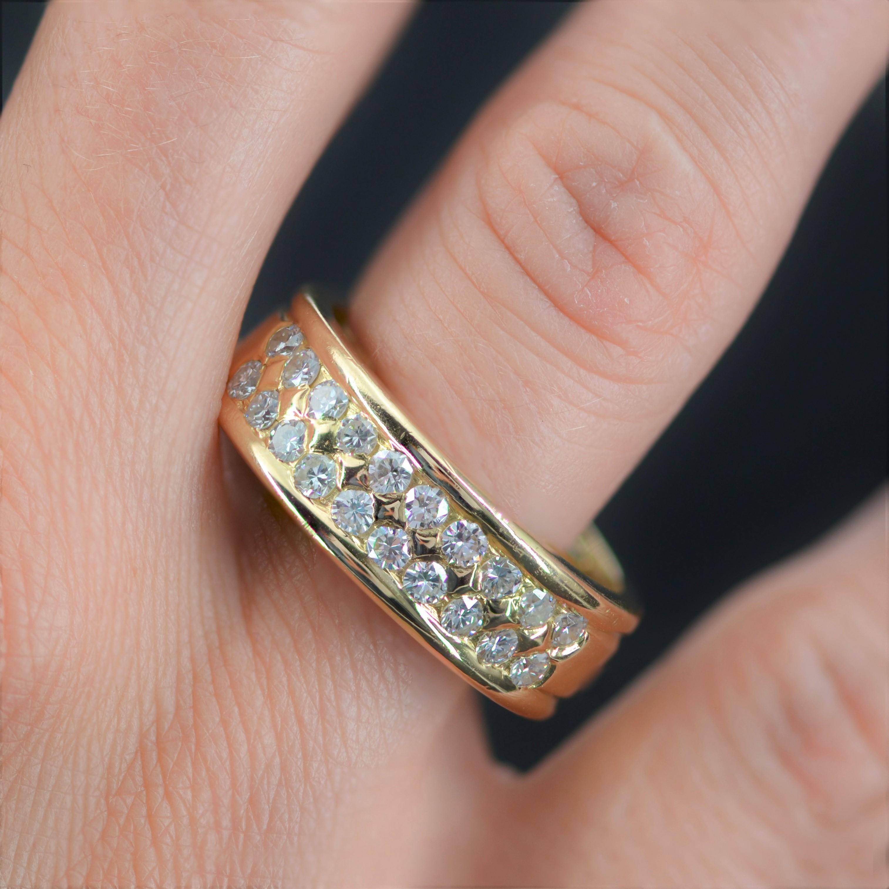 Brilliant Cut French Modern Diamonds 18 Karat Yellow Gold Large Wedding Ring For Sale