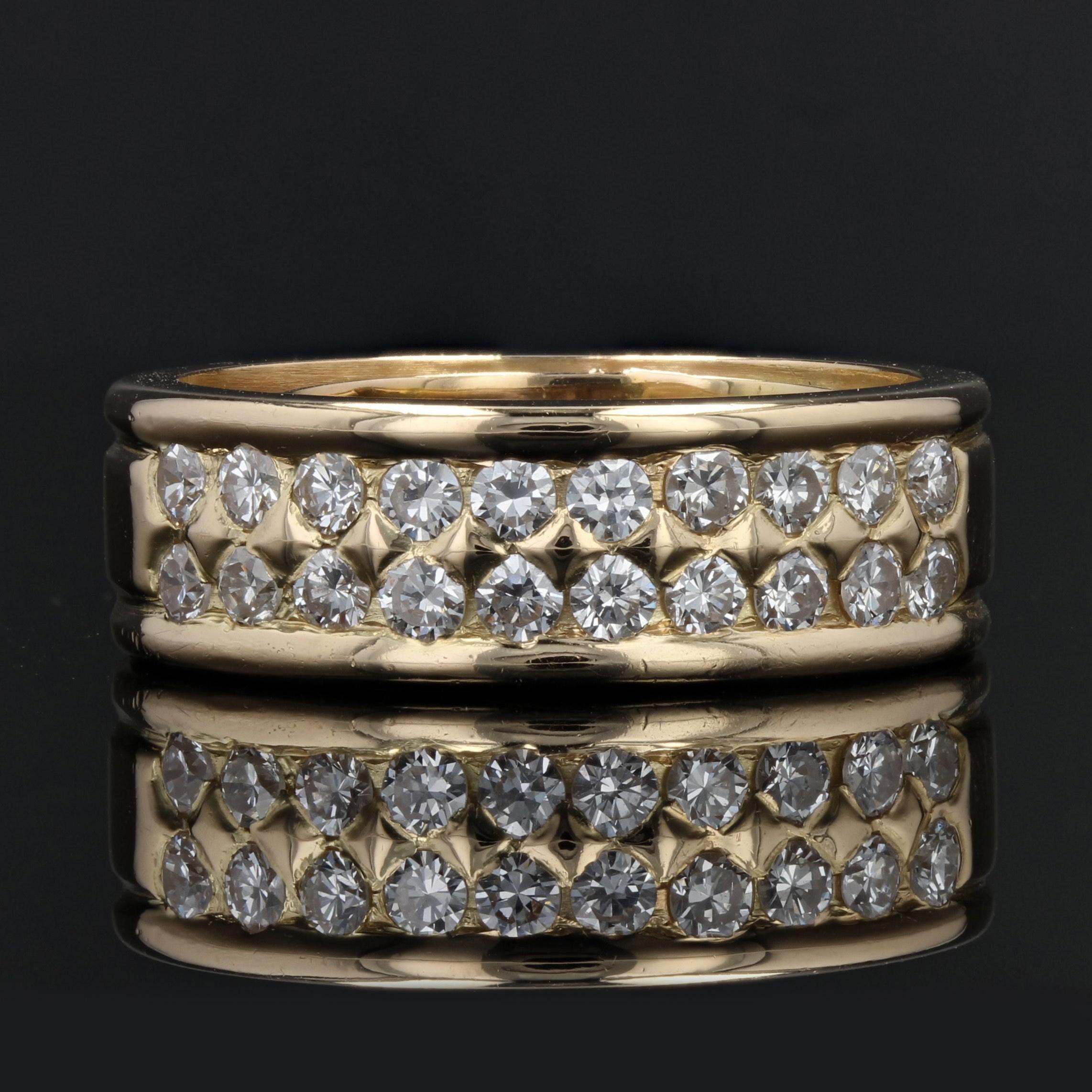 French Modern Diamonds 18 Karat Yellow Gold Large Wedding Ring In Good Condition For Sale In Poitiers, FR