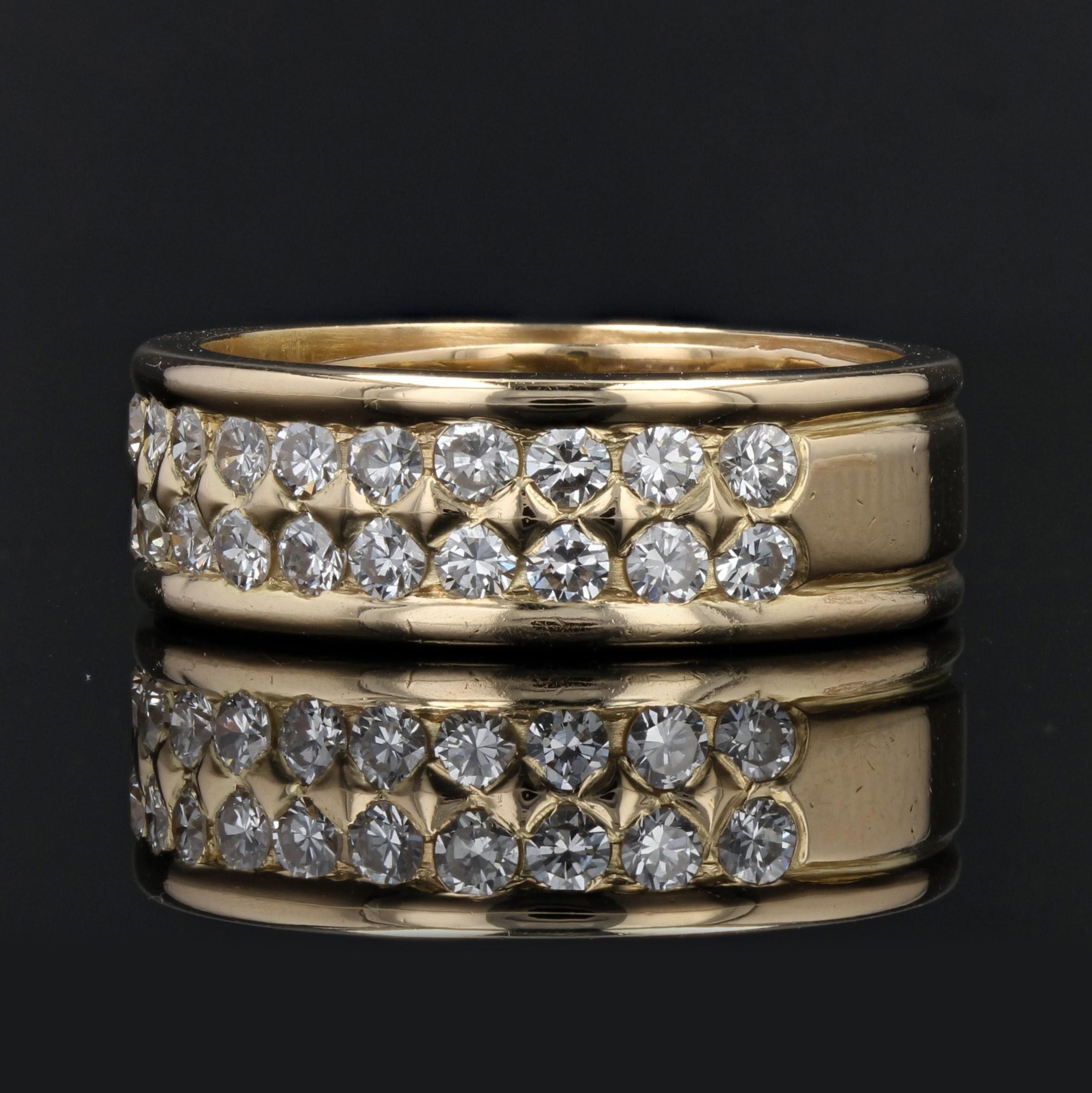 Women's or Men's French Modern Diamonds 18 Karat Yellow Gold Large Wedding Ring For Sale
