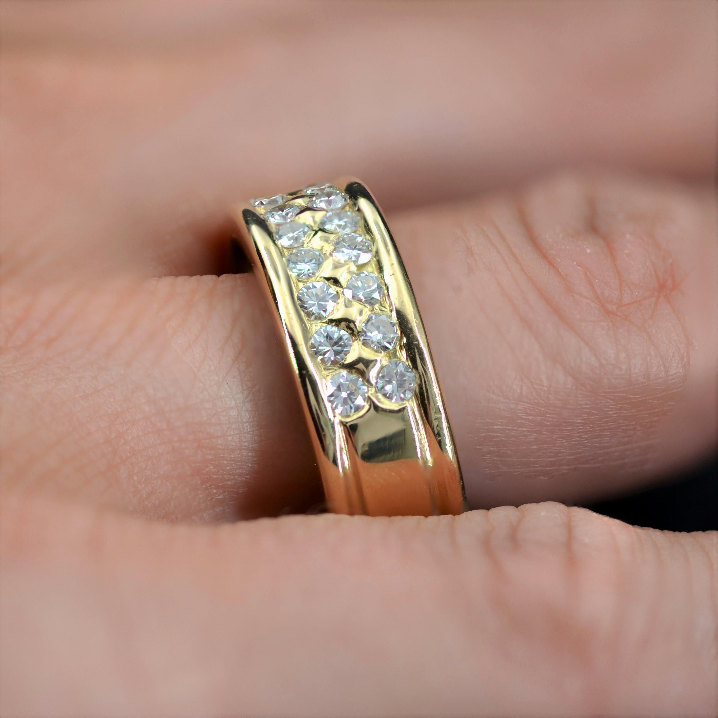 French Modern Diamonds 18 Karat Yellow Gold Large Wedding Ring For Sale 1