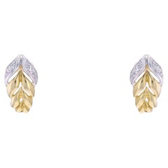 Boucles d
oreilles feuille modernes françaises en or jaune 18 carats et diamants
