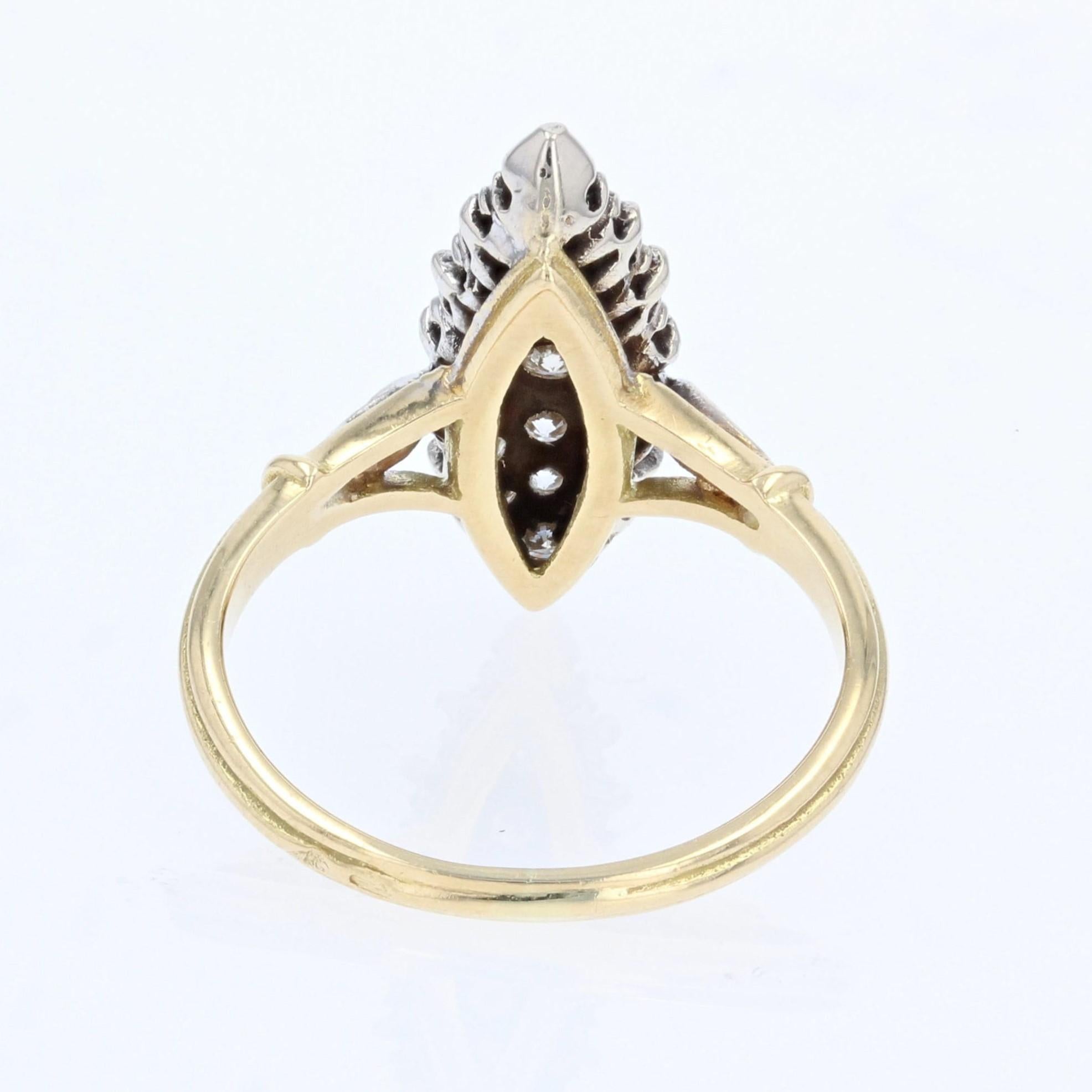 French Modern Diamonds 18 Karat Yellow Gold Marquise Ring For Sale 1