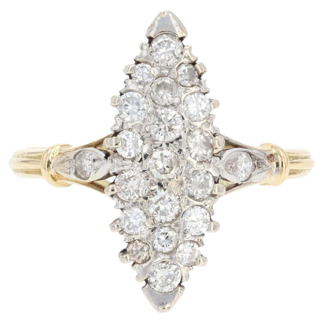 French Modern Diamonds 18 Karat Yellow Gold Marquise Ring For Sale