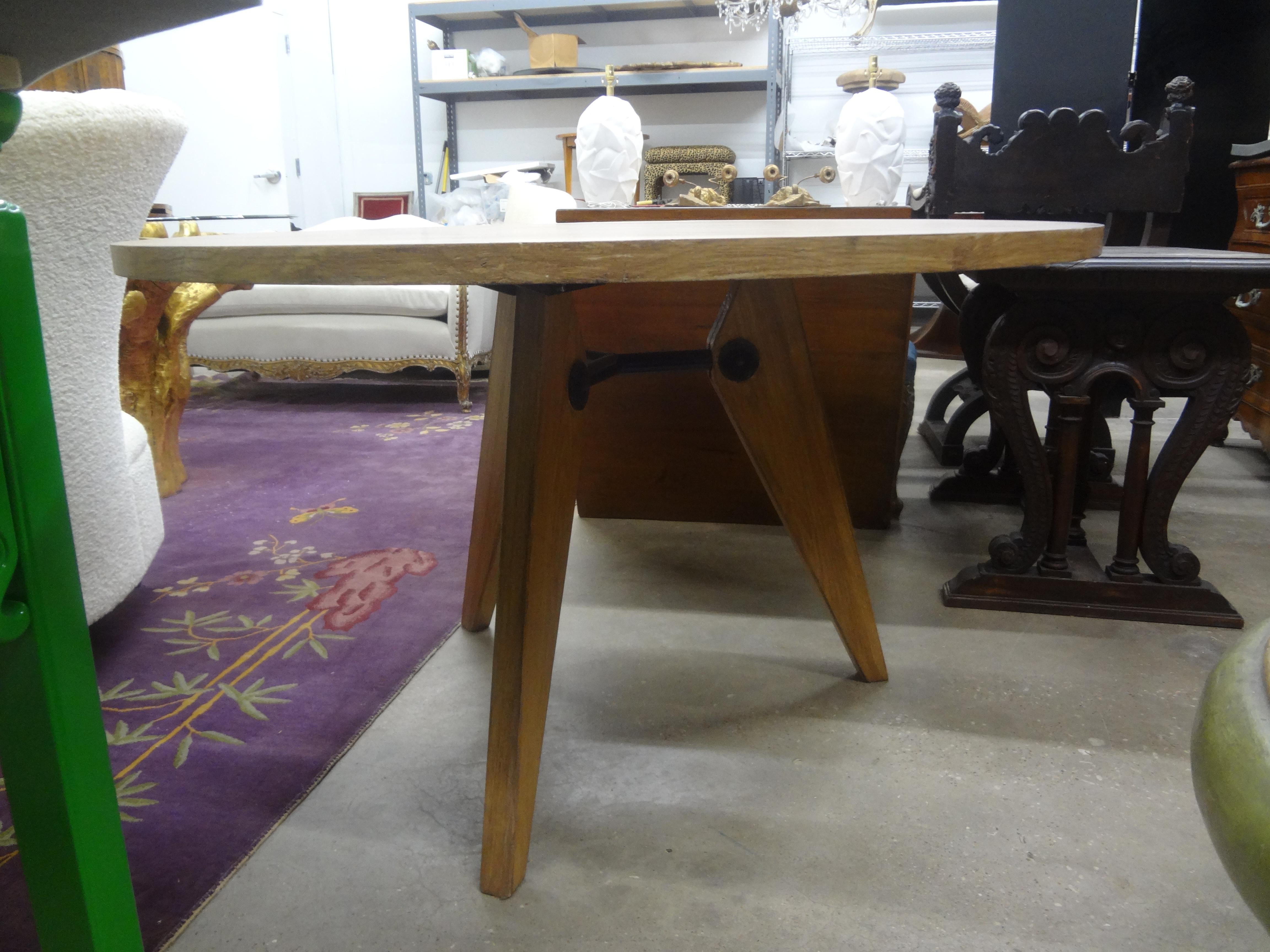 Mid-20th Century French Modern Pierre Chapo Inspired Elm And Iron Center Table For Sale