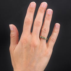French Modern Emerald Diamond 18 Karat Yellow Gold Garter Ring