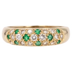 French Modern Emerald Diamonds 18 Karat Yellow Gold Bangle Ring