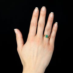 French Modern Emerald Diamonds 18 Karat Yellow Gold Ring