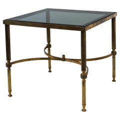 French Modern End Tables of Brass with Smoked Glass Tops "Individually Priced"