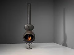 Caminetto moderno francese in lamiera d'acciaio nera