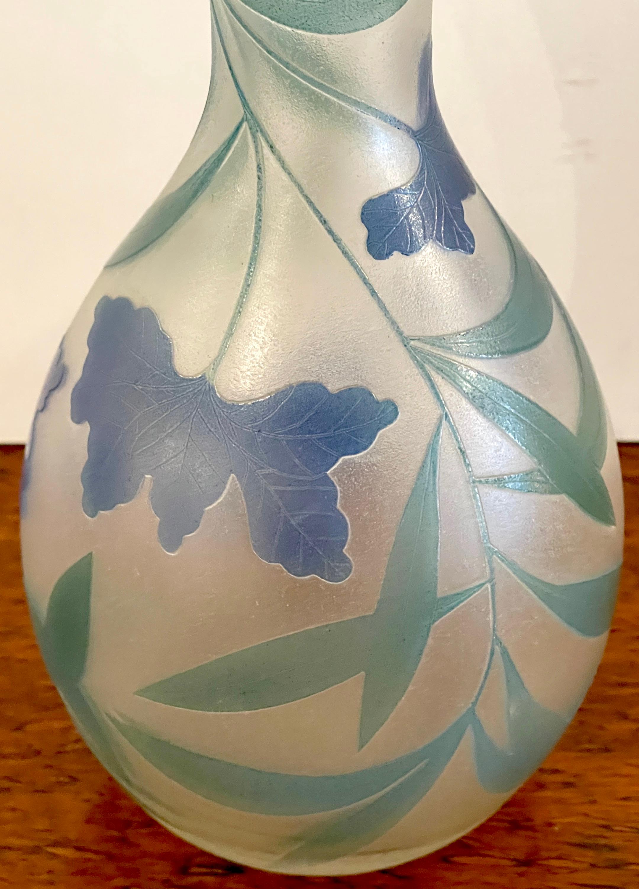 French Modern Floral Cameo Glass Vase, Signed Daum+Nancy France For Sale 2