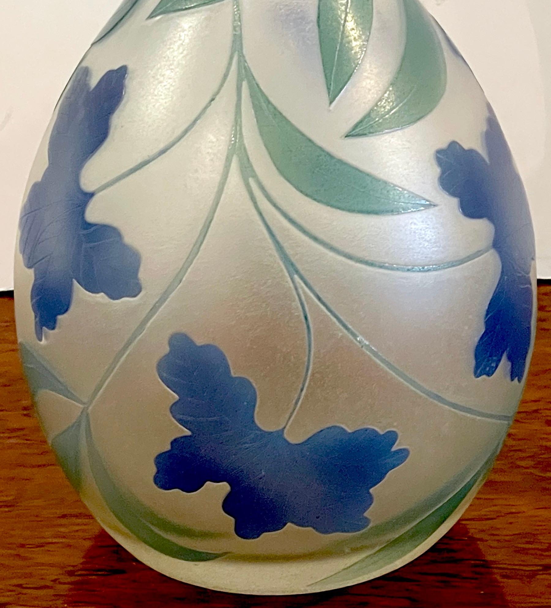 Carved French Modern Floral Cameo Glass Vase, Signed Daum+Nancy France  For Sale