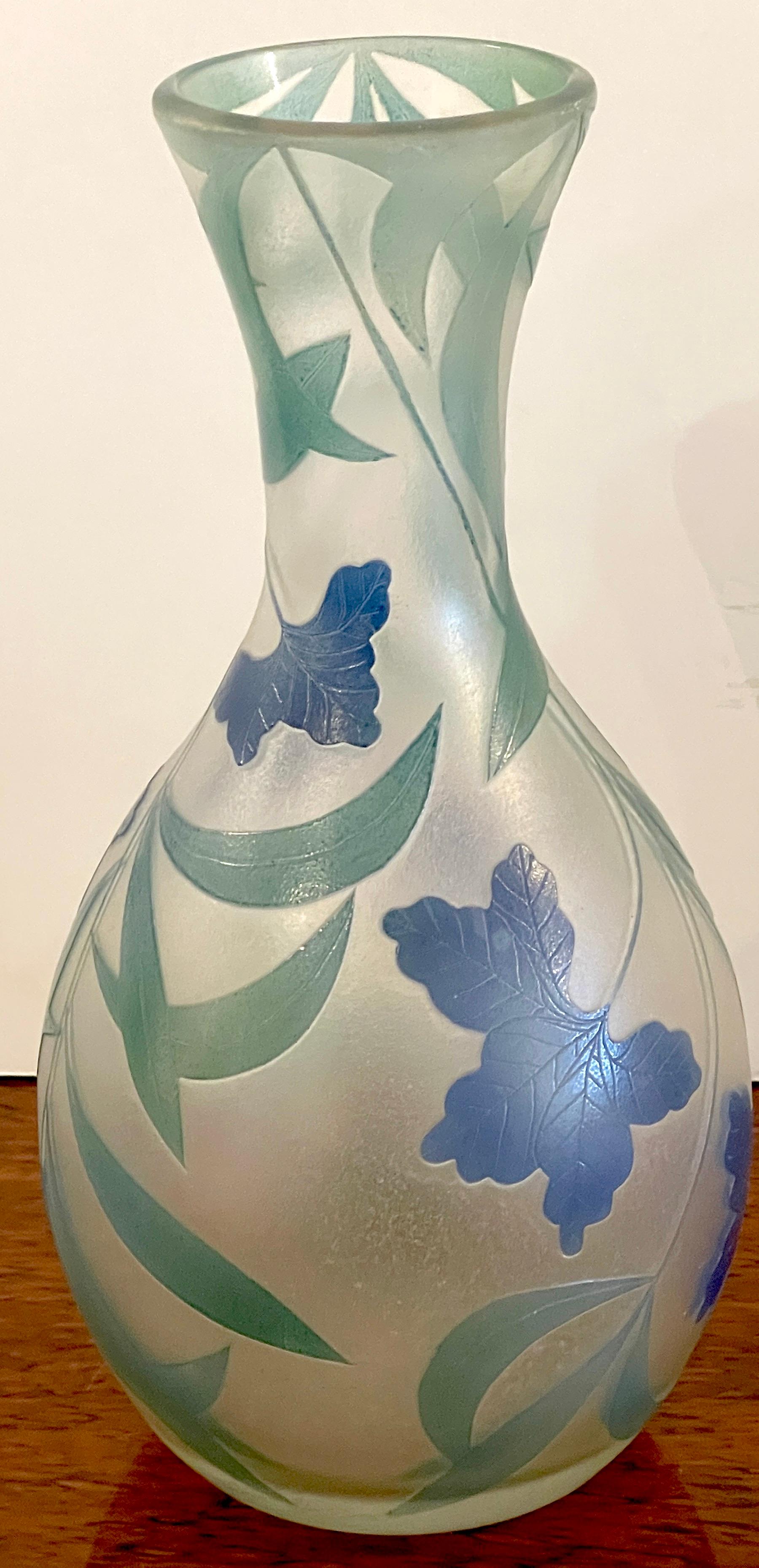 20th Century French Modern Floral Cameo Glass Vase, Signed Daum+Nancy France  For Sale