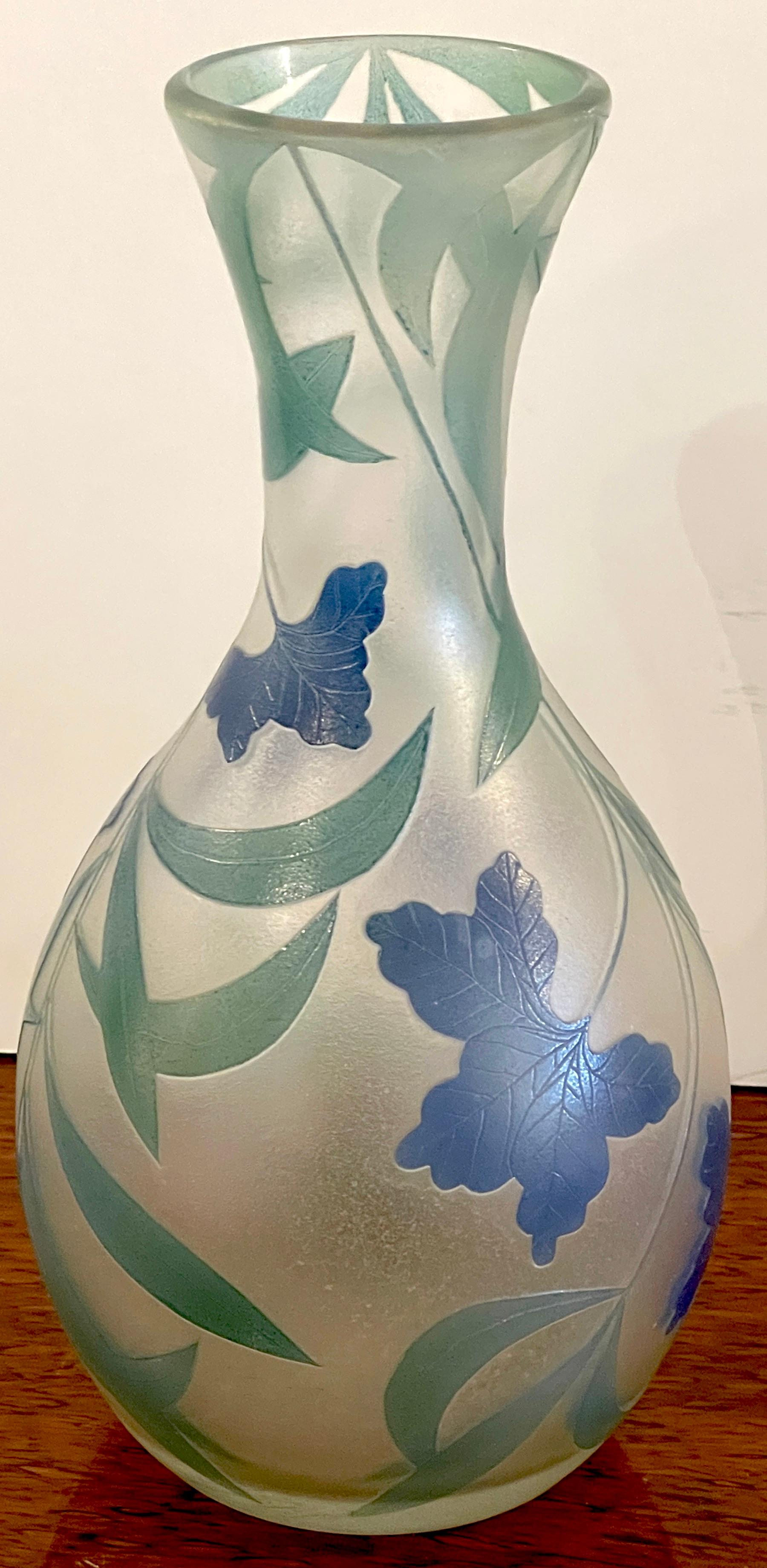Art Glass French Modern Floral Cameo Glass Vase, Signed Daum+Nancy France  For Sale