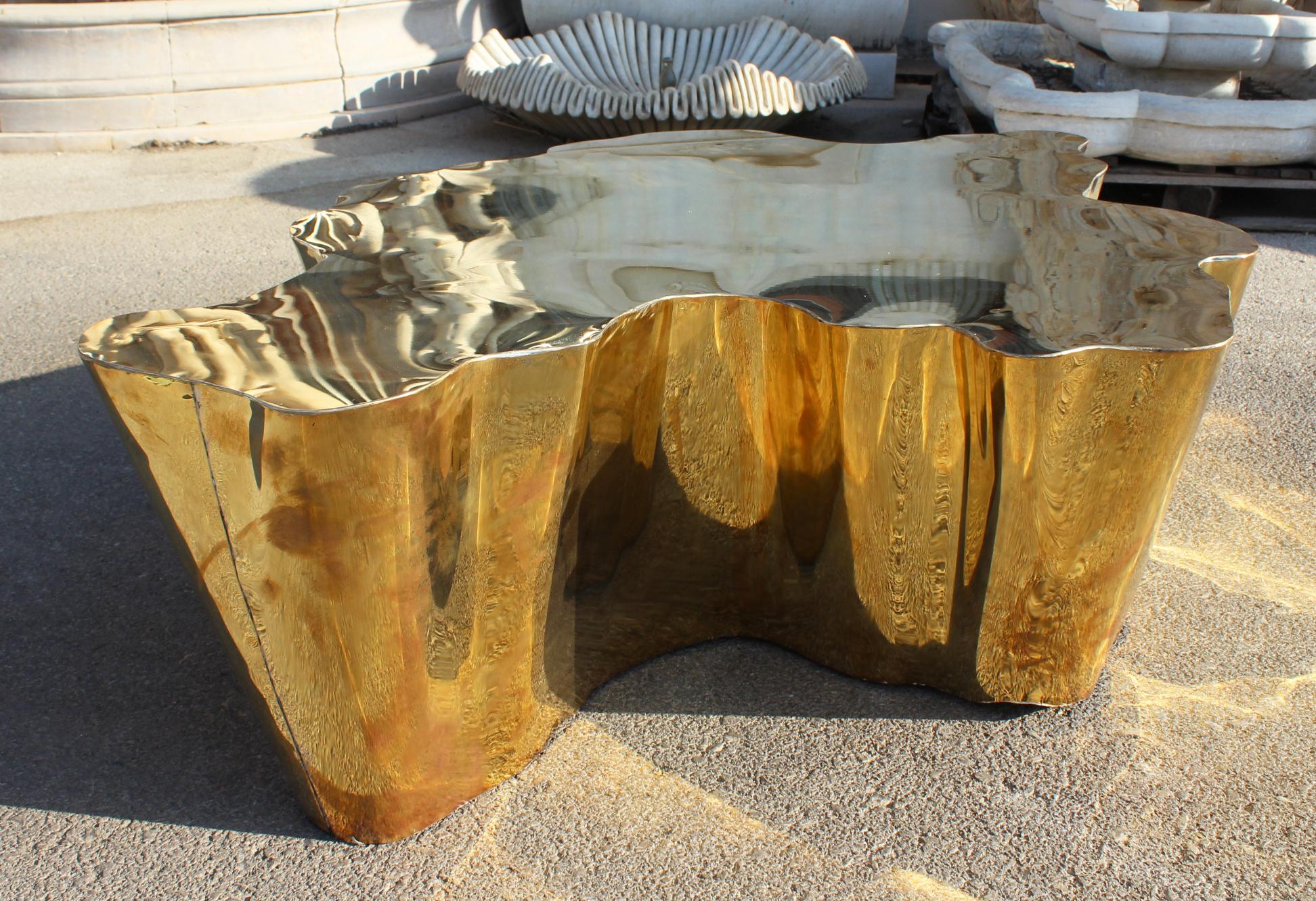 French Modern Gilded Brass Table In Good Condition In Marbella, ES