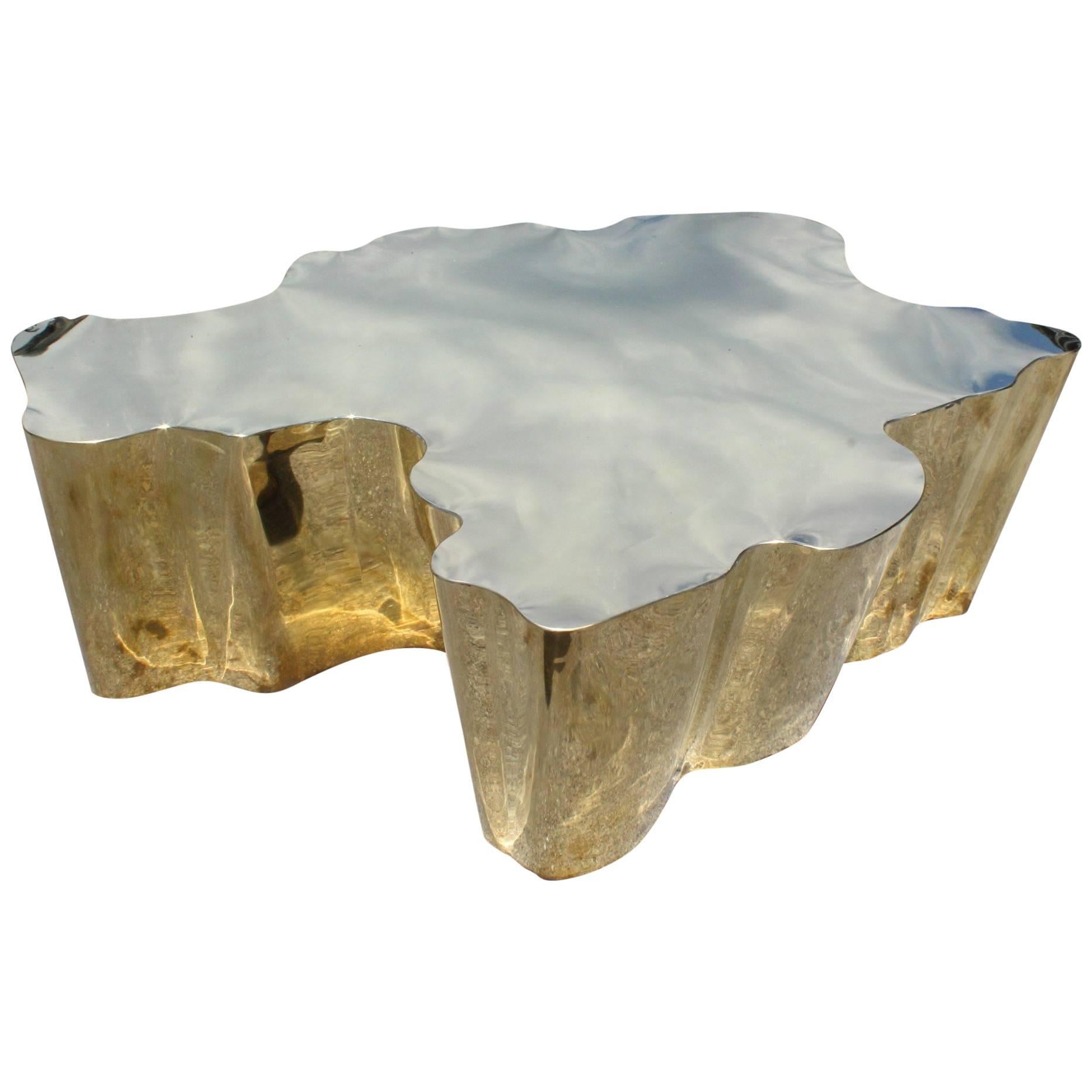 French Modern Gilded Brass Table