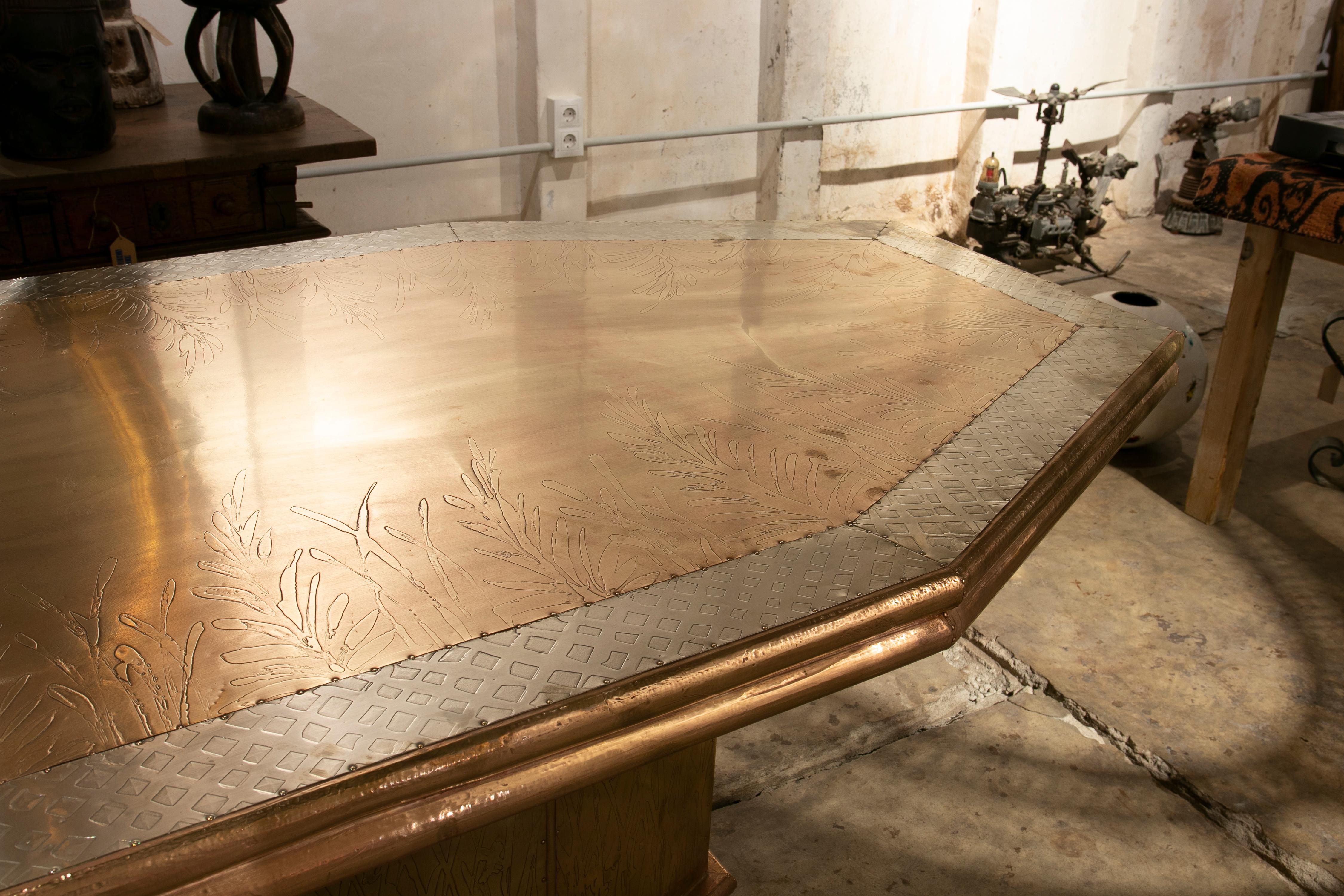 Bronze French Modern Gilded Brass Table in a Golden and Silver Finish For Sale