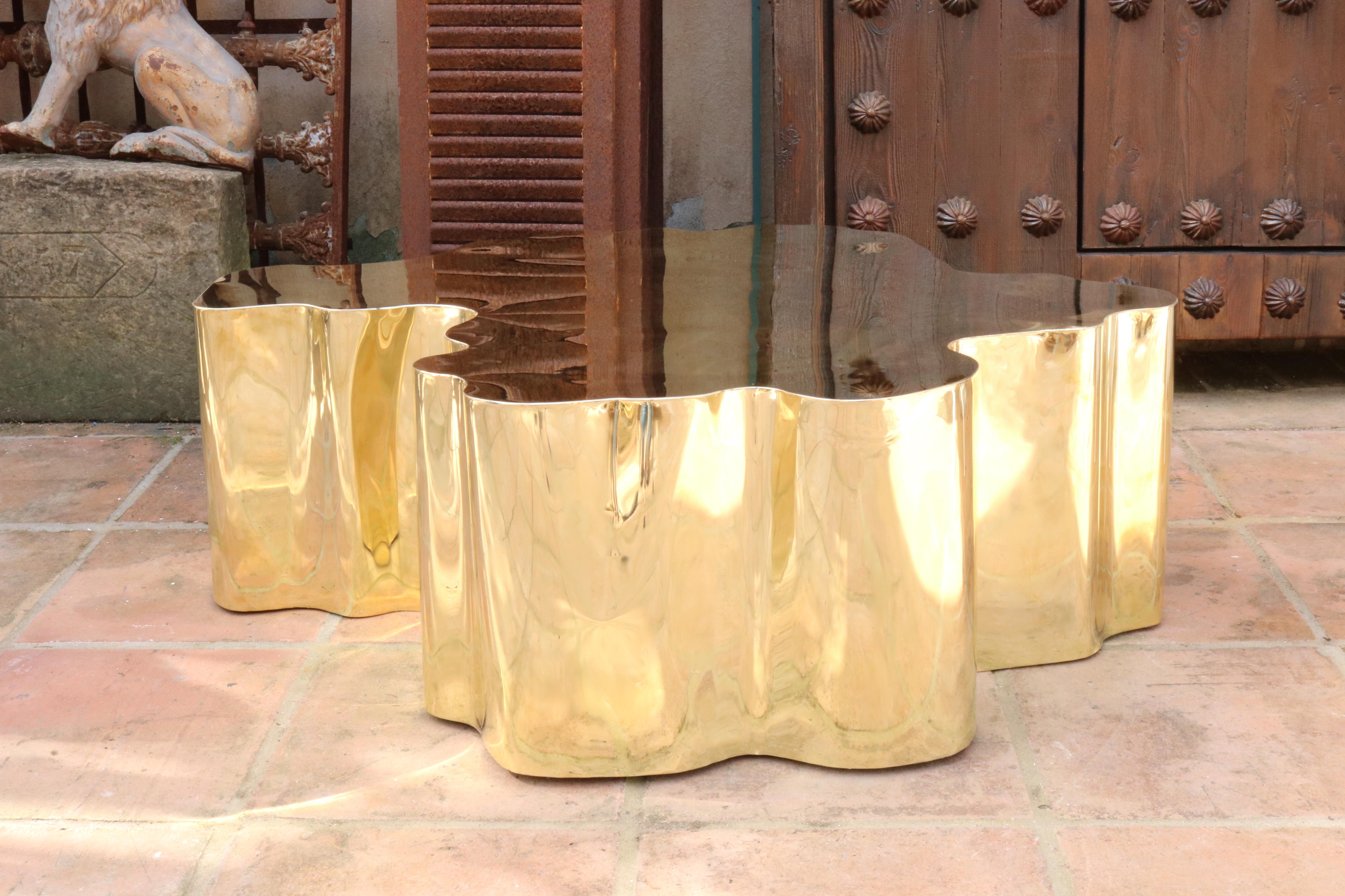 French Modern Gilded Brass Table in a Golden Matte Finish 9