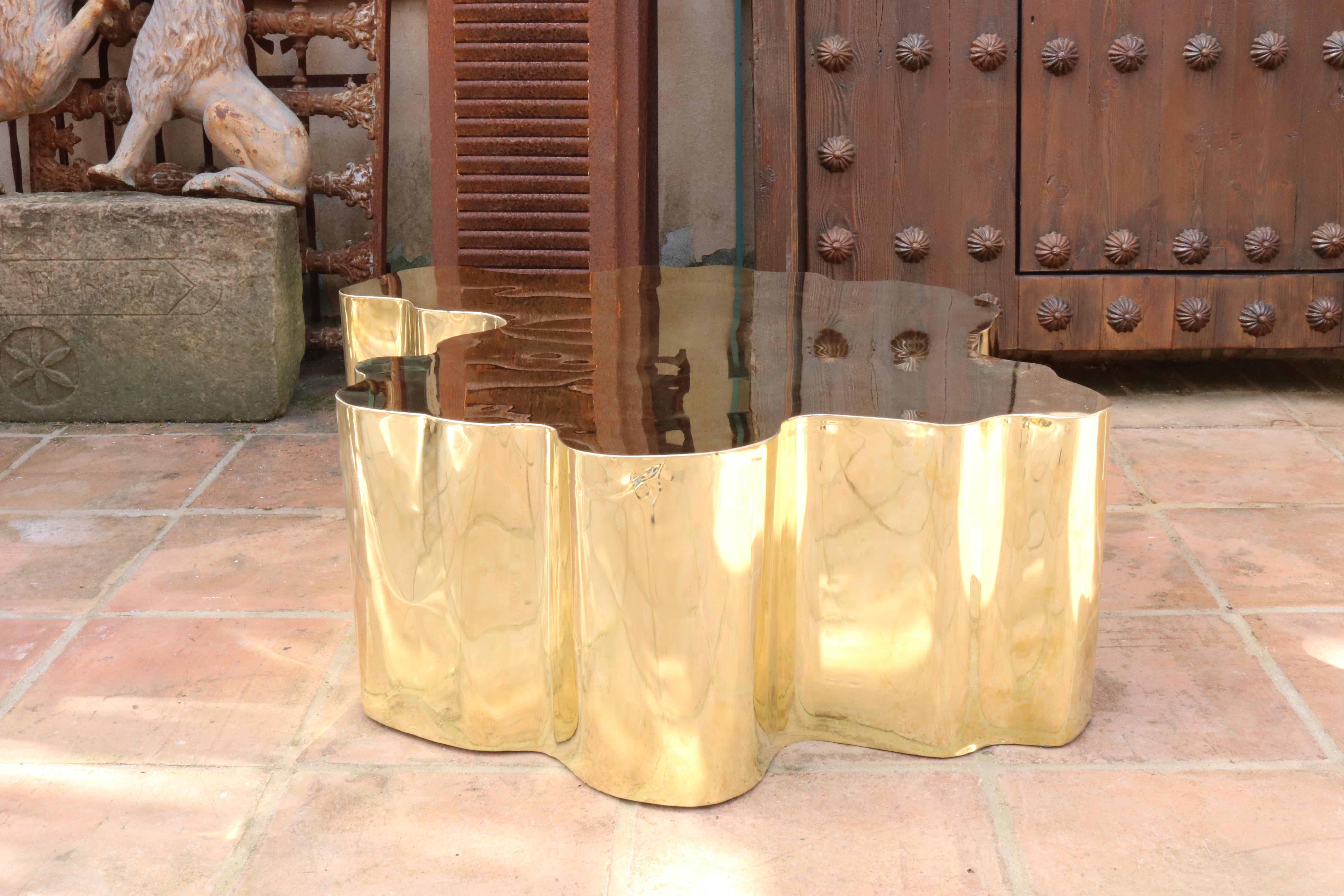 French Modern Gilded Brass Table in a Golden Matte Finish 10