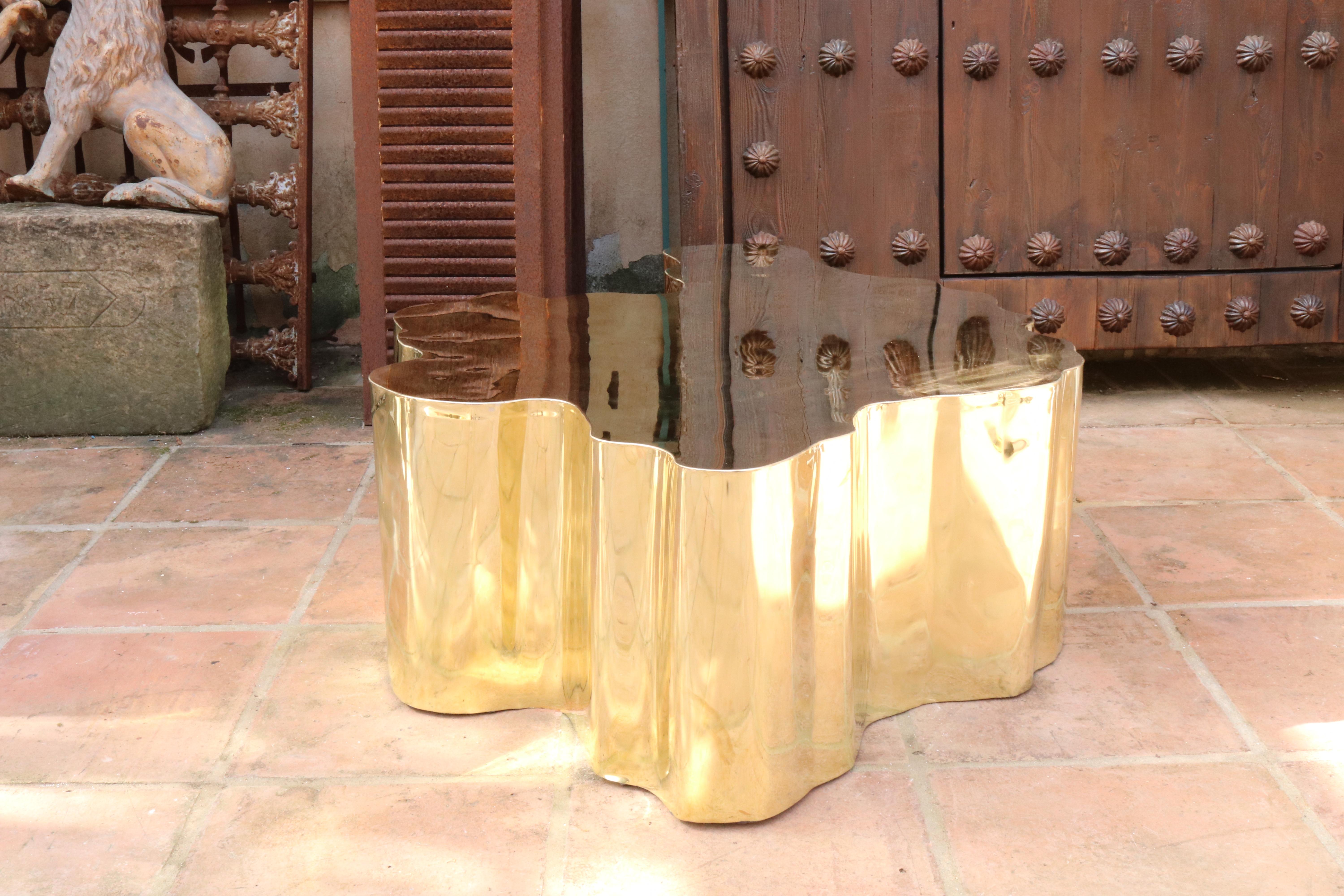 French Modern Gilded Brass Table in a Golden Matte Finish 12