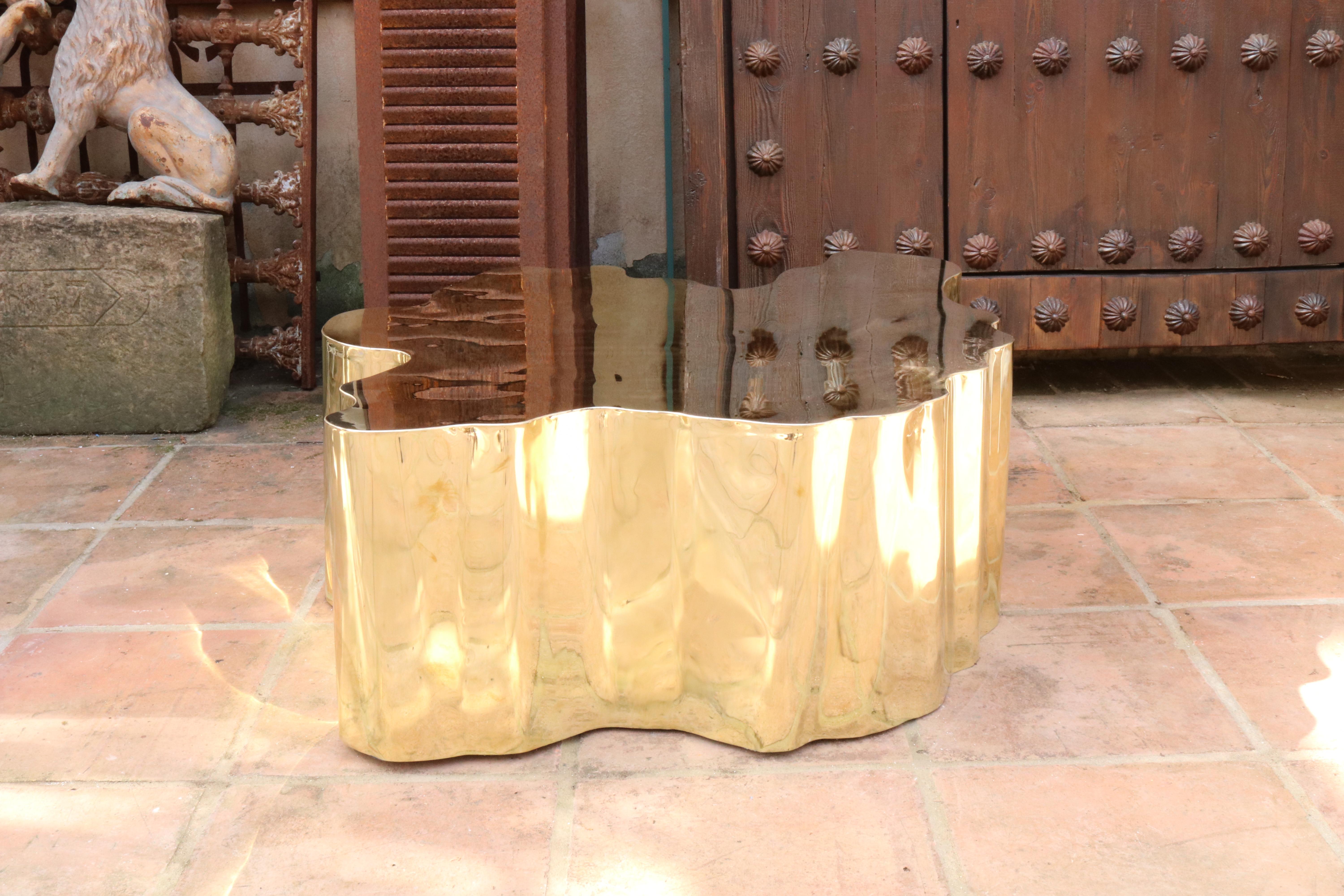 French Modern Gilded Brass Table in a Golden Matte Finish 13