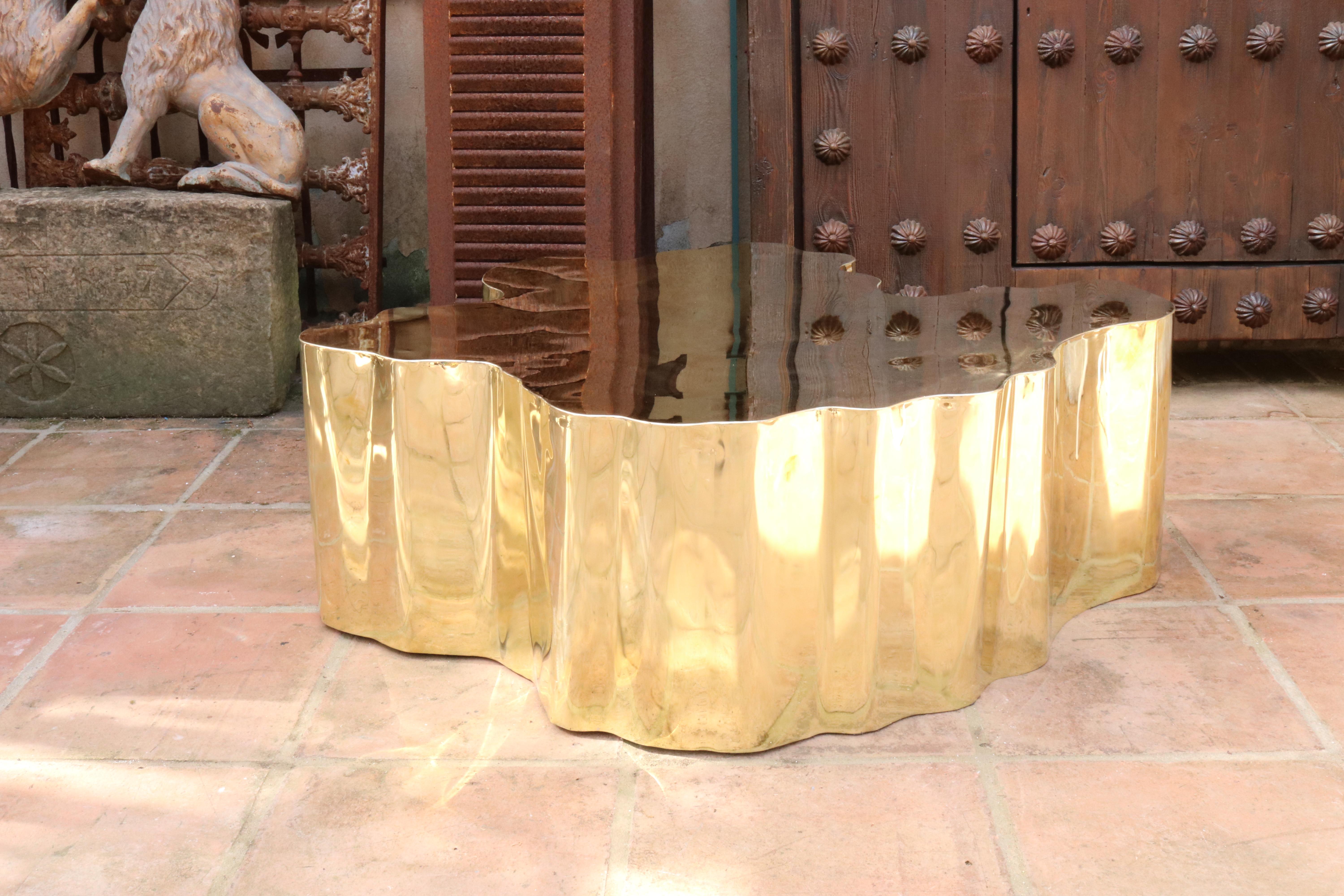 French Modern Gilded Brass Table in a Golden Matte Finish 14