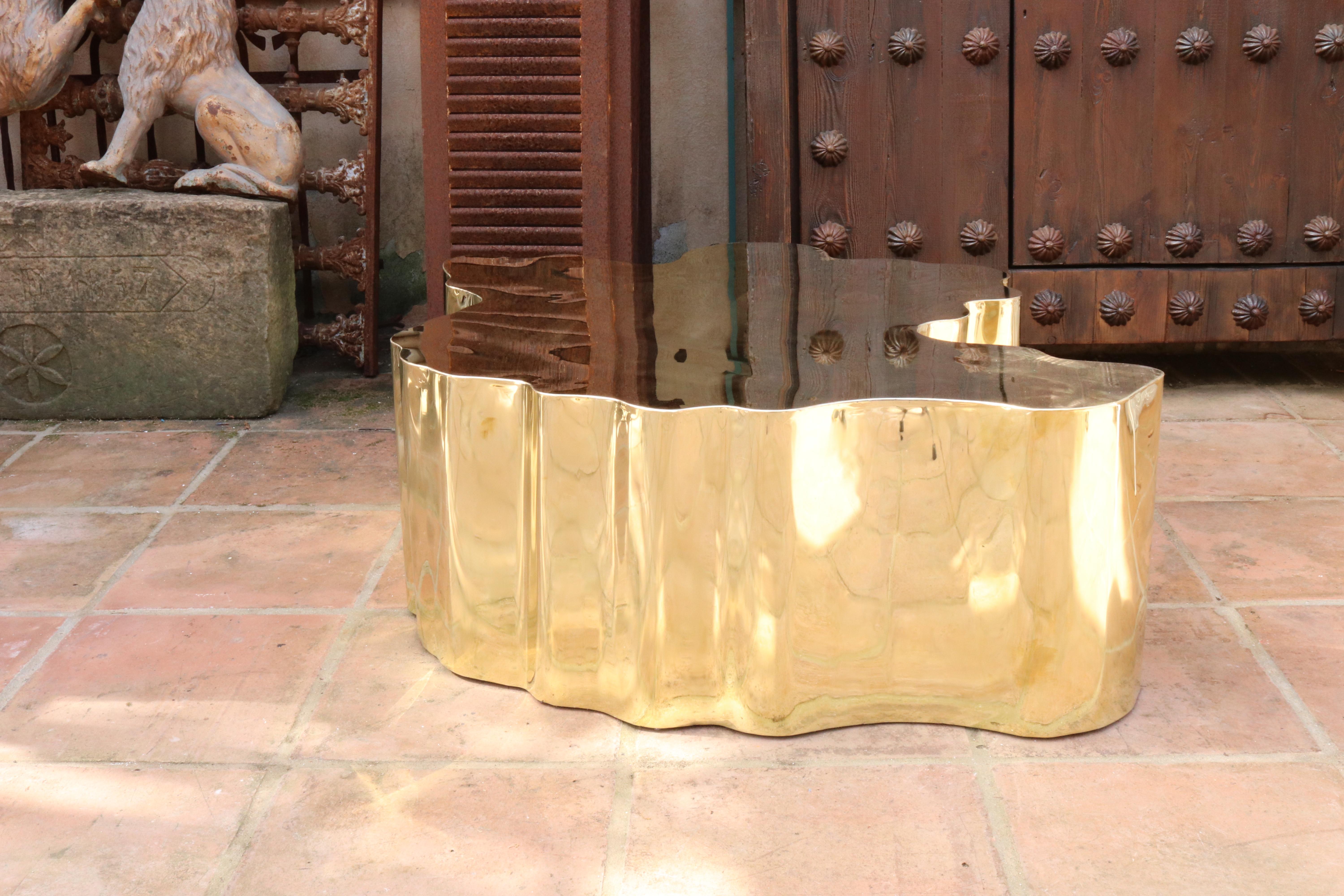 French Modern Gilded Brass Table in a Golden Matte Finish 15