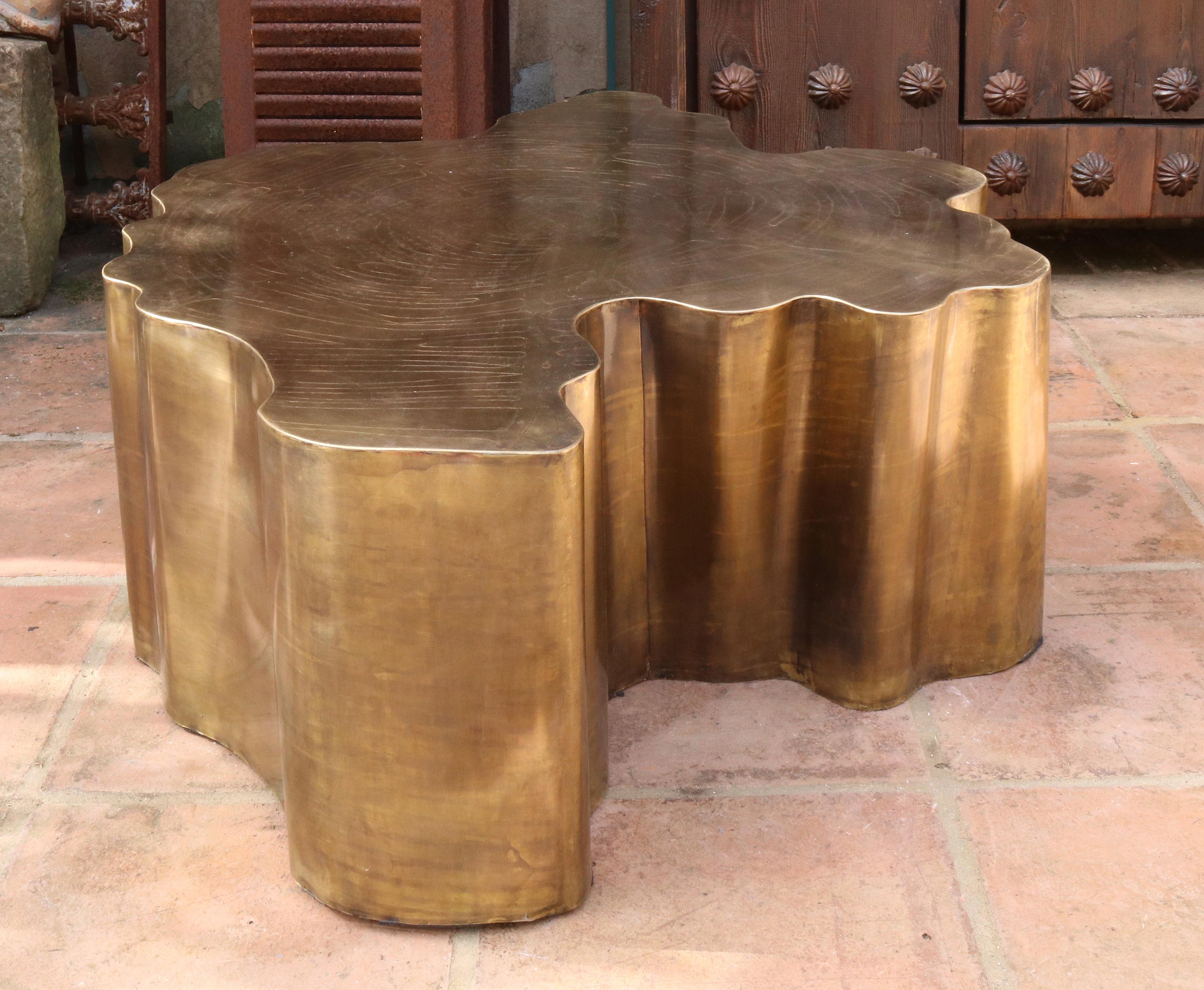 French Modern Gilded Brass Table in a Golden Matte Finish 1