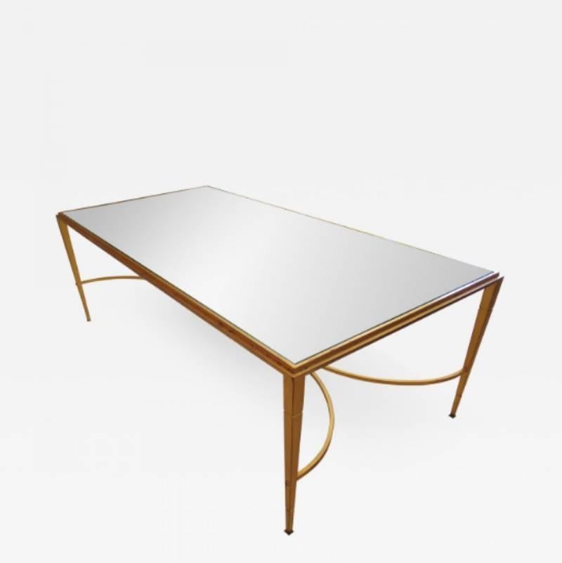 Mid-Century Modern French Modern Gilt Iron and Glass Coffee or Low Table, Maison Raphael For Sale