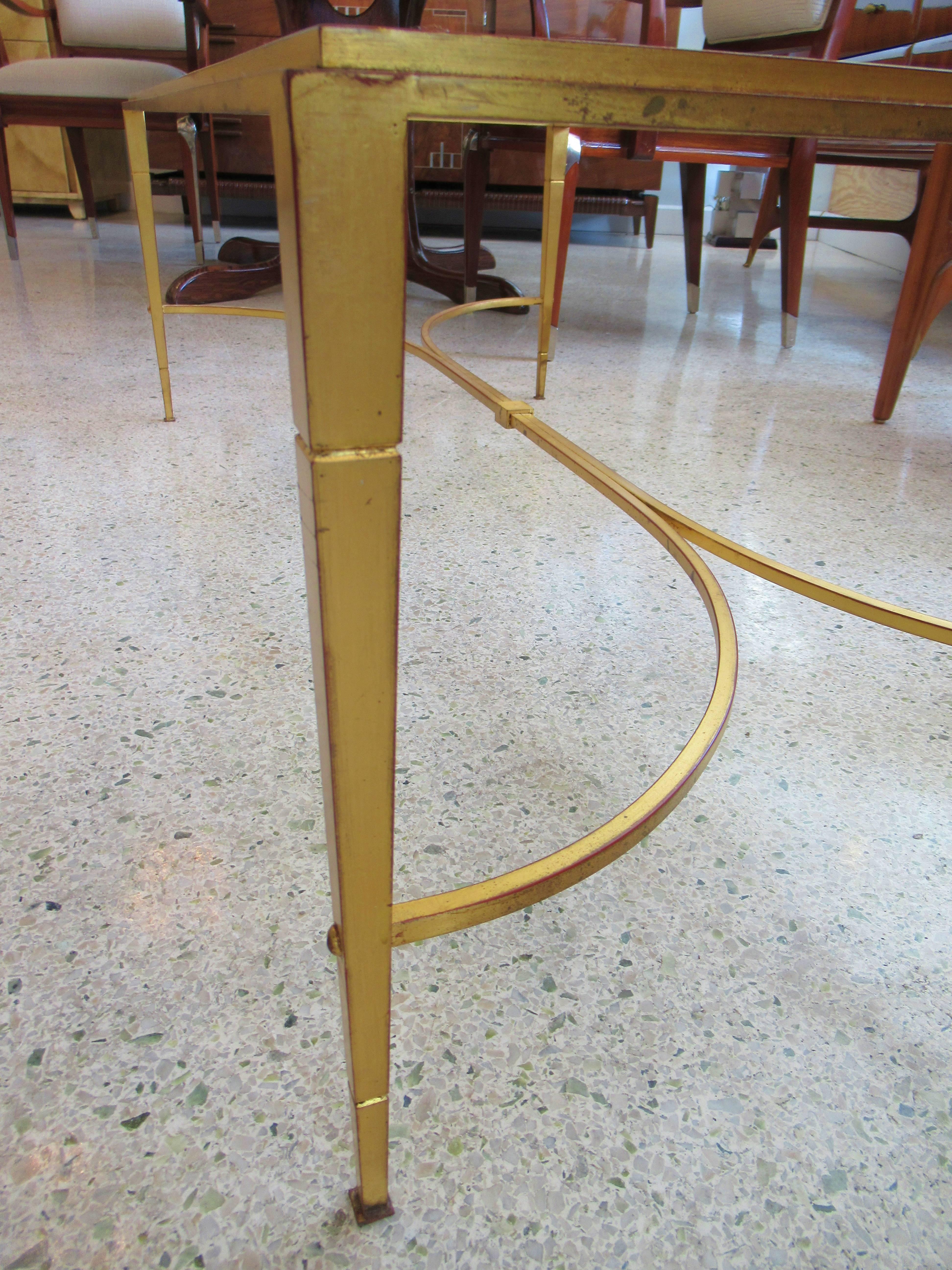 French Modern Gilt Iron and Glass Coffee or Low Table, Maison Raphael In Excellent Condition For Sale In Hollywood, FL