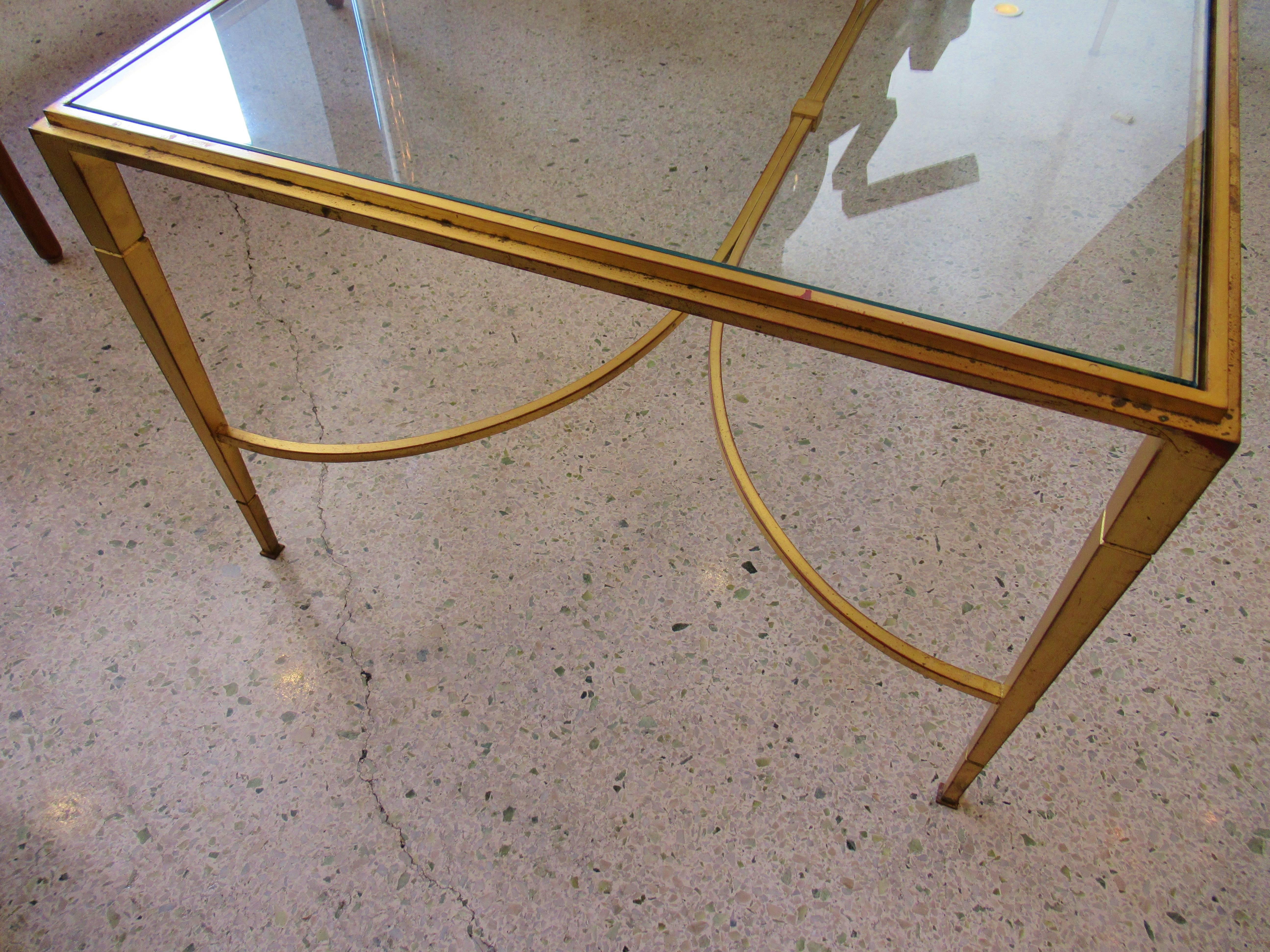 French Modern Gilt Iron and Glass Coffee or Low Table, Maison Raphael For Sale 1