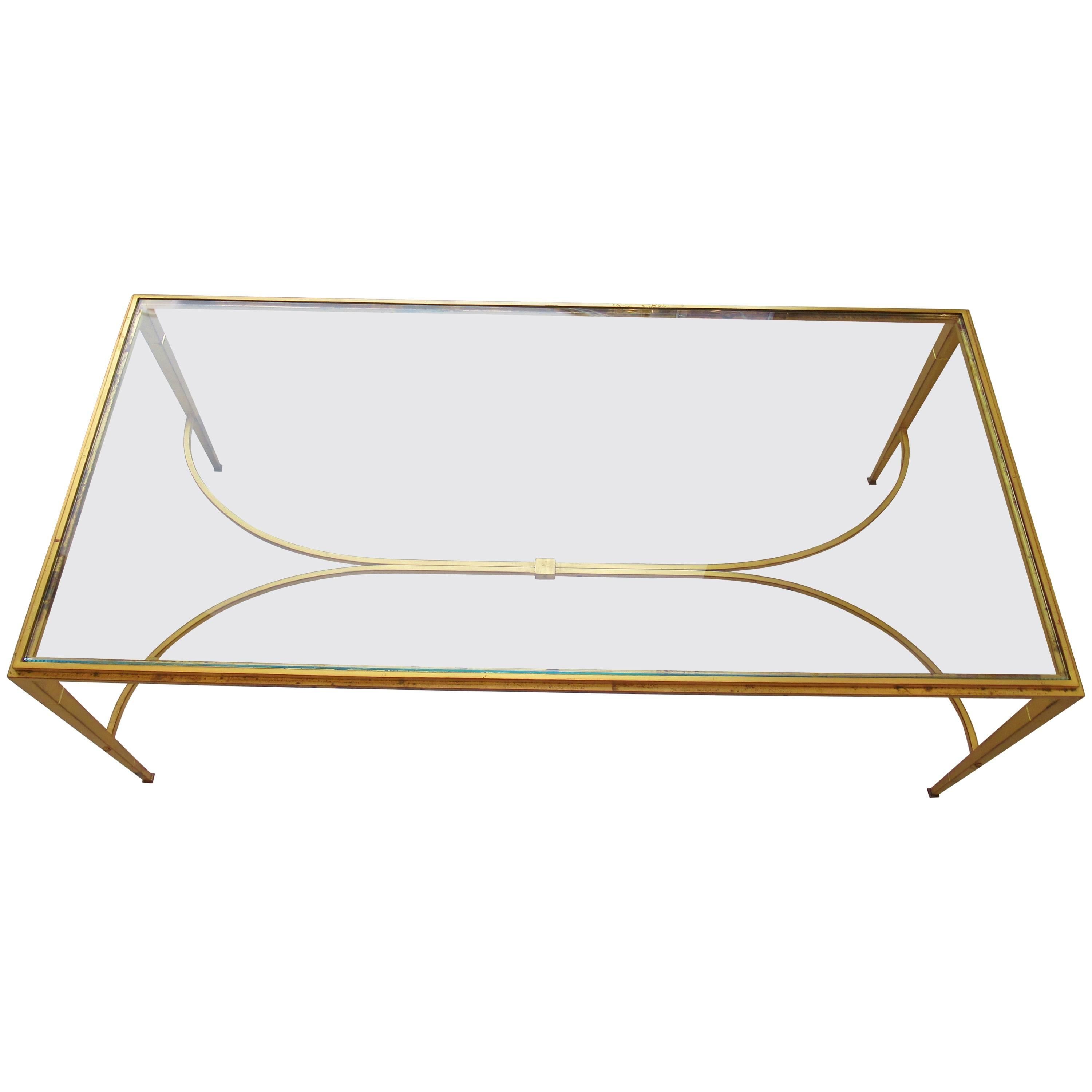 French Modern Gilt Iron and Glass Coffee or Low Table, Maison Raphael For Sale