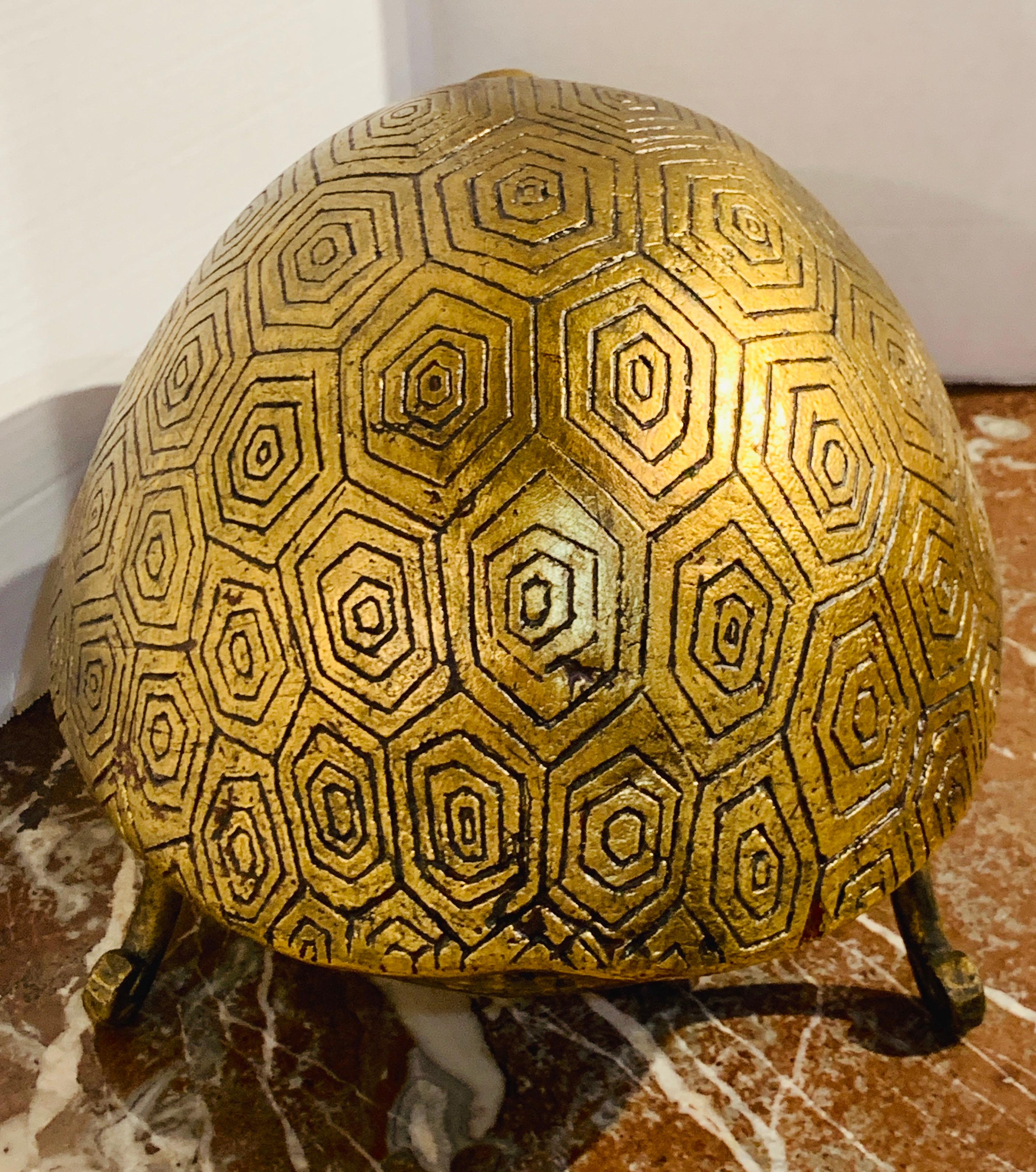 20th Century French Modern Gilt Lacquer Terracotta and Iron Model of a Turtle For Sale