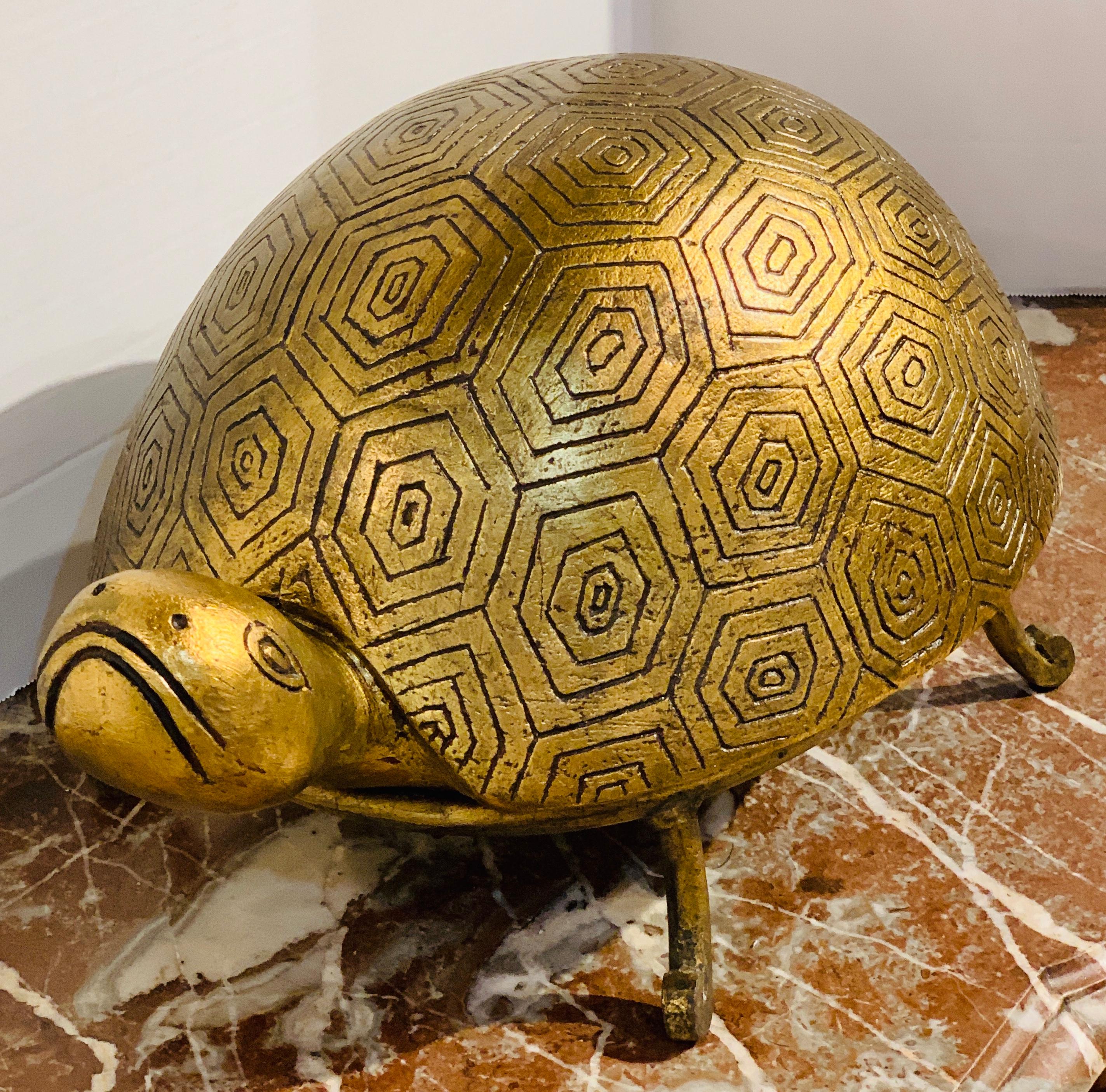 French Modern Gilt Lacquer Terracotta and Iron Model of a Turtle For Sale 1